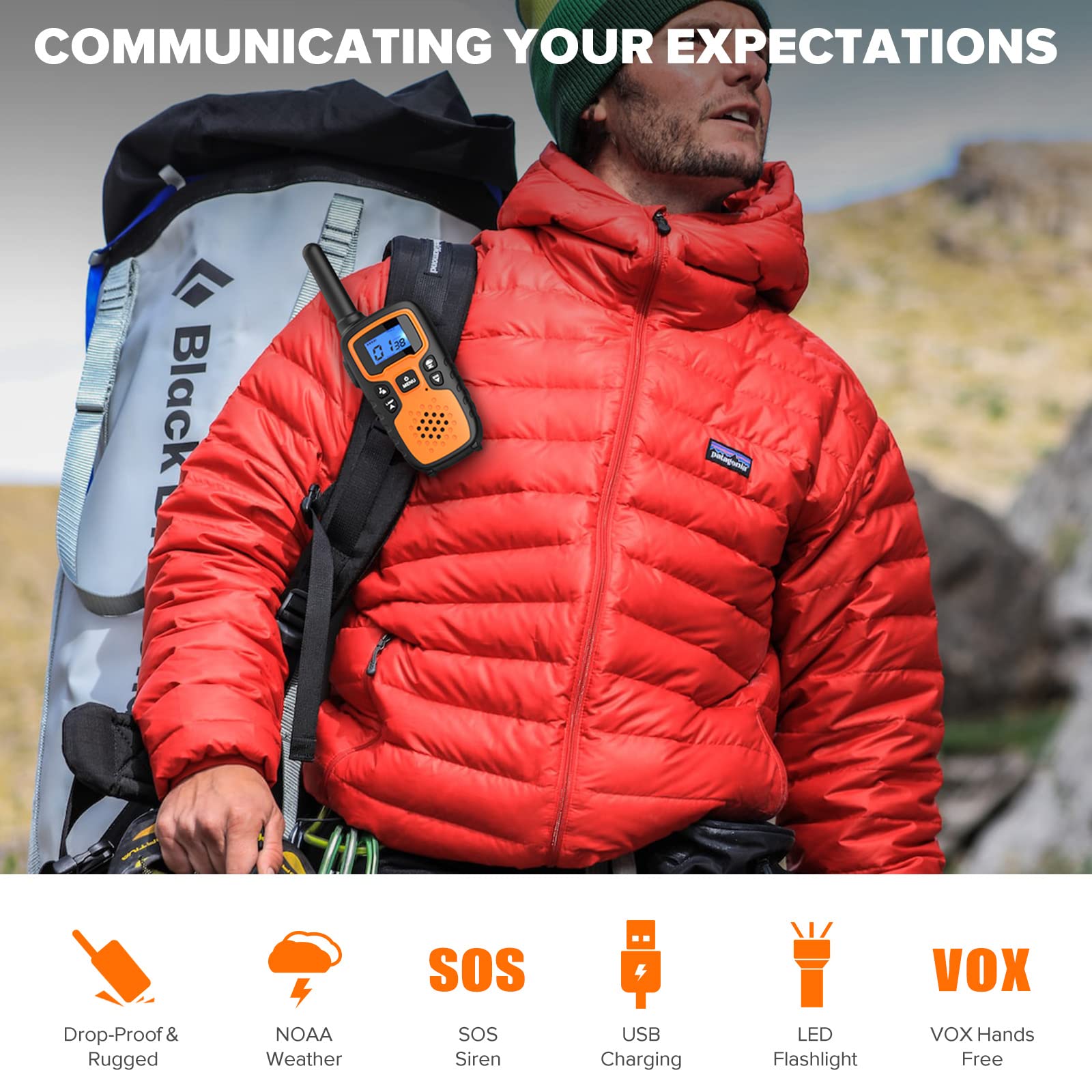 Wishouse 6 Pack Walkie Talkies for Adults and Kids - Long Range Rechargeable Two Way Radios for Camping, Hiking, Outdoor Adventures & Family Communication