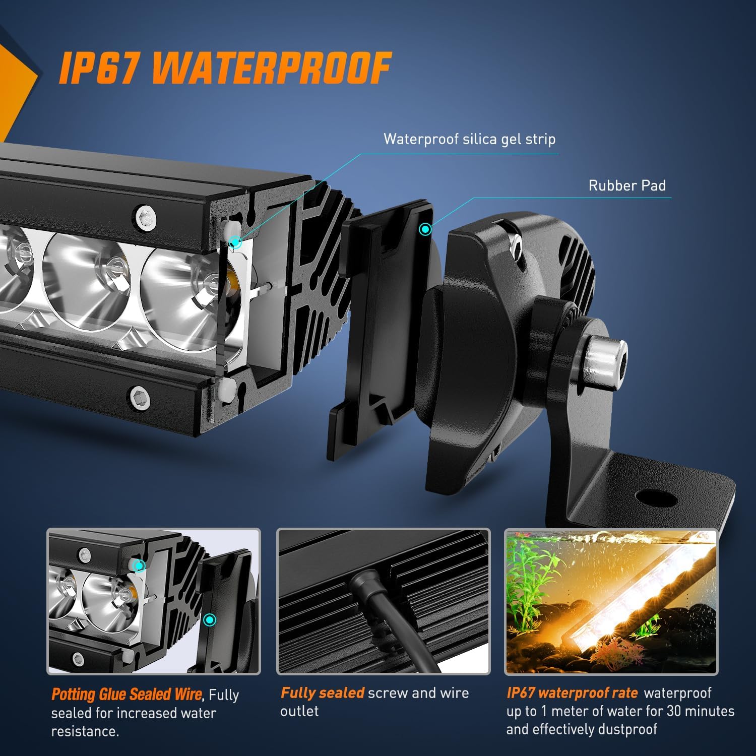 51 Inch 250W 15500LM Amber LED Light Bar - Slim Spot/Flood Combo Beam with 2 Mounting Styles | Perfect for Off-Road Trucks, ATVs, UTVs & Marine Boats