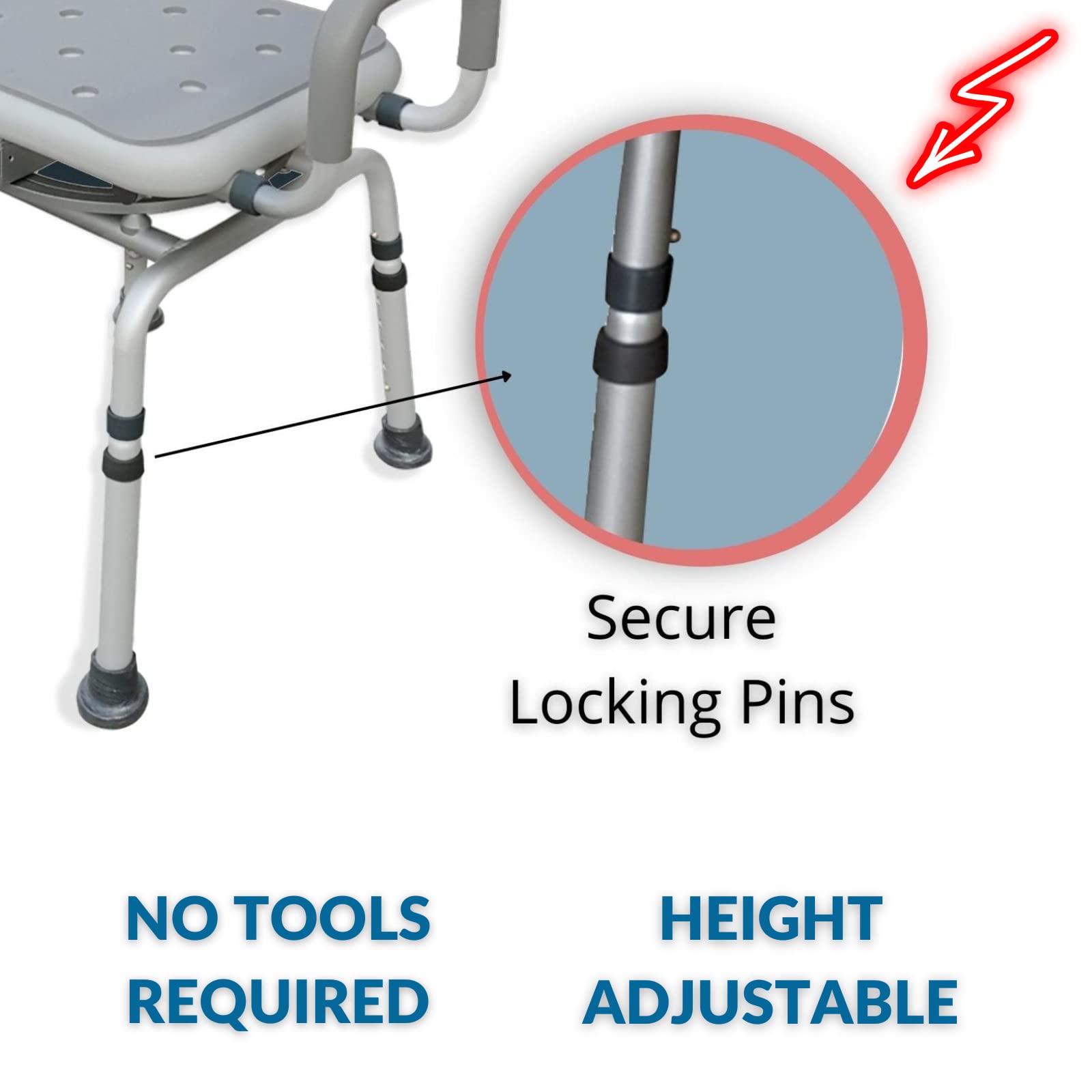 Premium 360° Swivel Shower Chair with Padded Seat & Backrest - Adjustable Bath Bench for Elderly & Disabled - Locking Mechanism & Center Lever for Safety - Ideal for Bathroom, Spa & Mobility Assistance