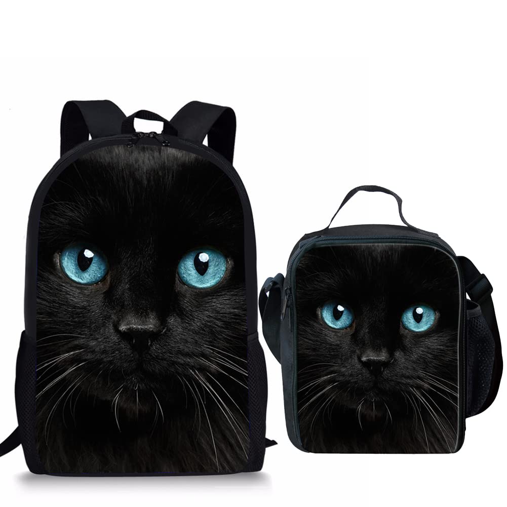 Beginterest Black Cat Print Backpack with Insulated Lunch Bag - Cute School Backpack Set for Kids Boys & Girls | Perfect for School, Travel & Daily Use