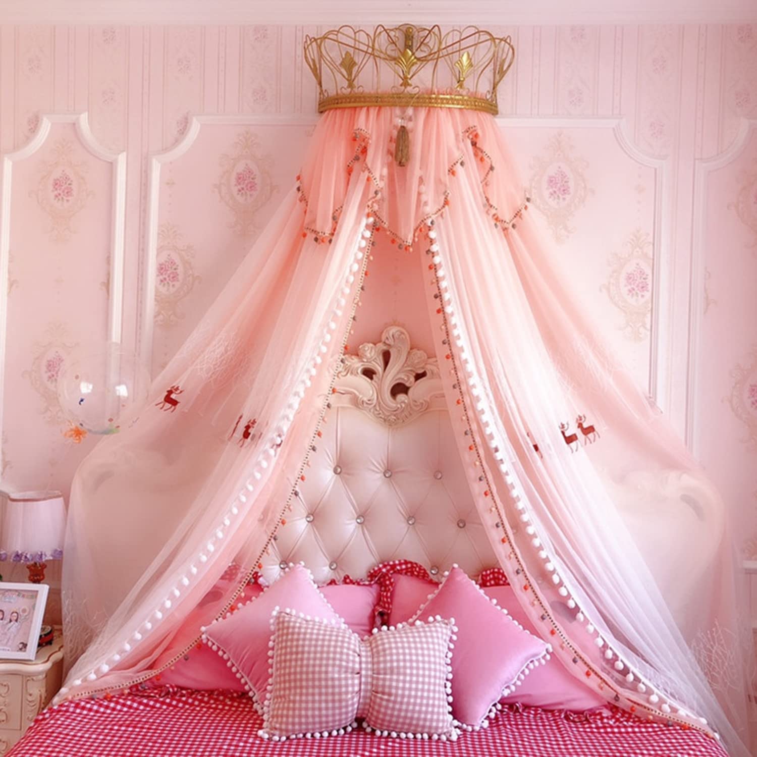 ESGT Round Dome Children Bed Canopy - Decorative Mosquito Net for Kids Bedroom, Indoor/Outdoor Baby Play Tent, Reading Nook & Romantic Gift for Girls | Perfect for Nursery Decor, Playtime & Birthday Presents