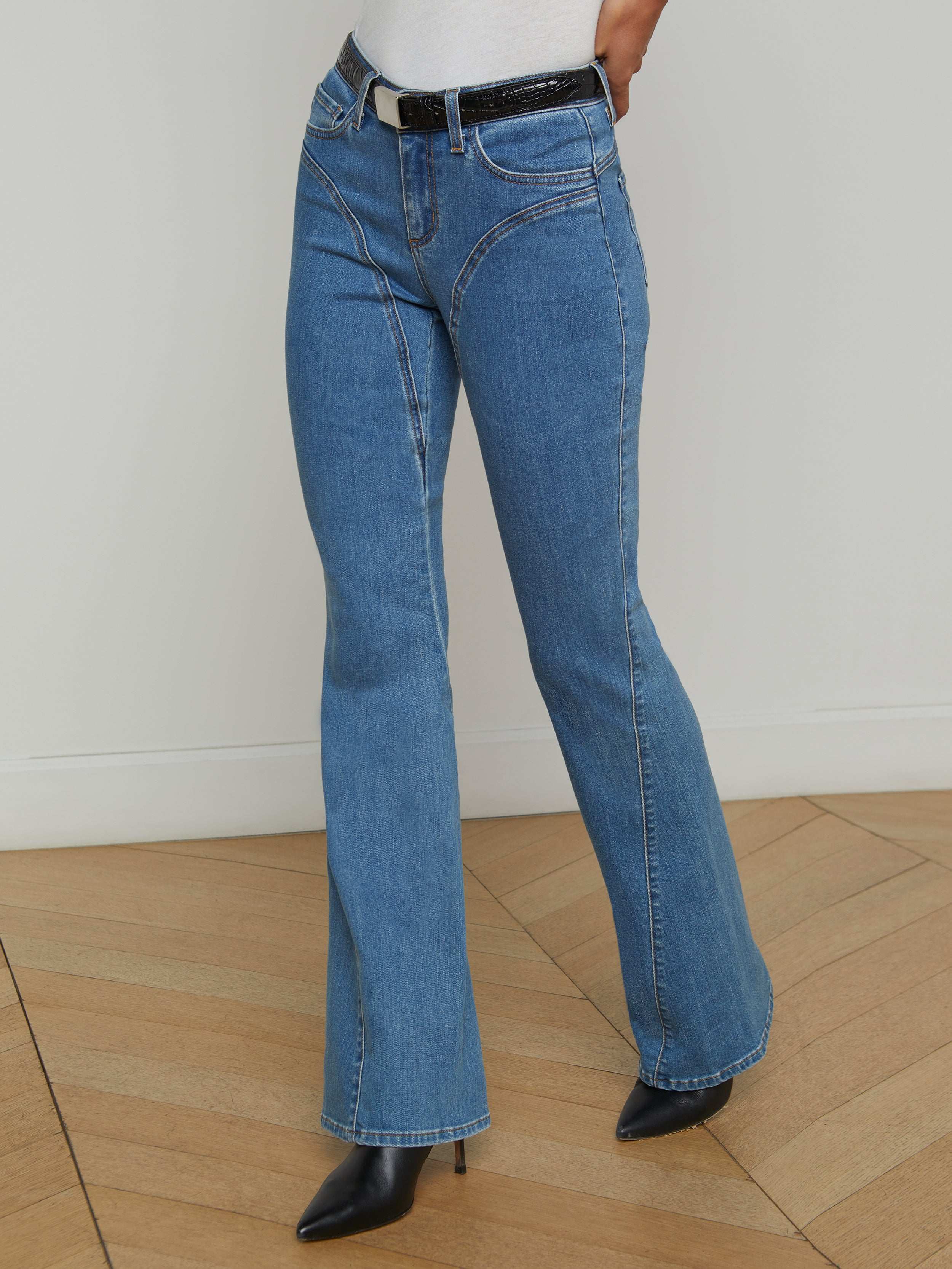 Deanna High Waist Flare Jeans for Women - Vintage Stretch Denim Pants with Seam Details | Perfect for Casual Outfits, Date Nights & Office Wear