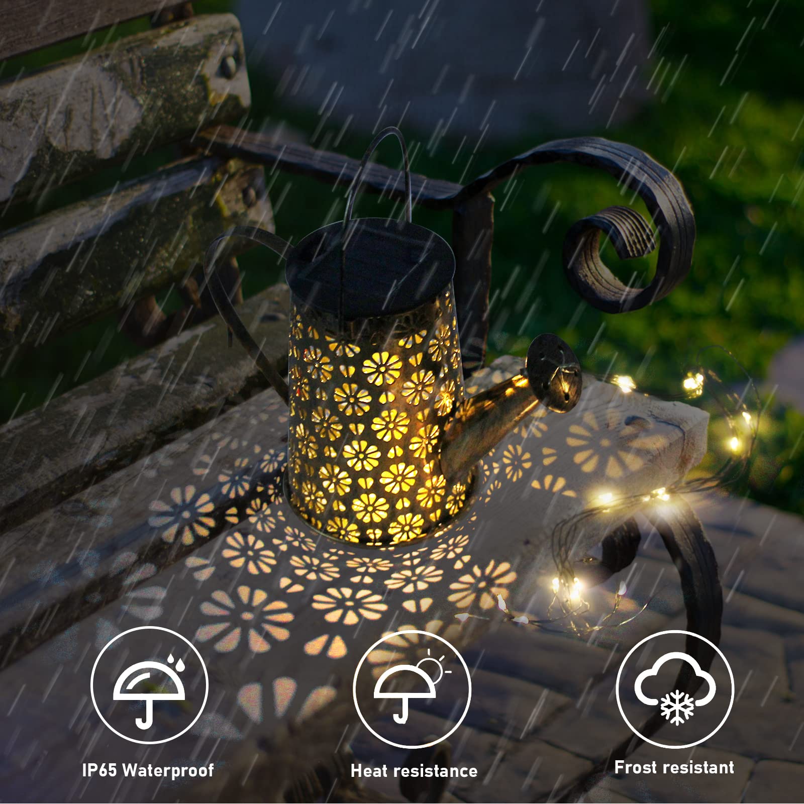 Solar Powered Outdoor Waterproof Hanging Lantern - Retro Metal Garden Decor with String Lights for Patio, Porch, Lawn, Driveway, Backyard & Pathway - Perfect for Evening Gatherings & Landscape Lighting