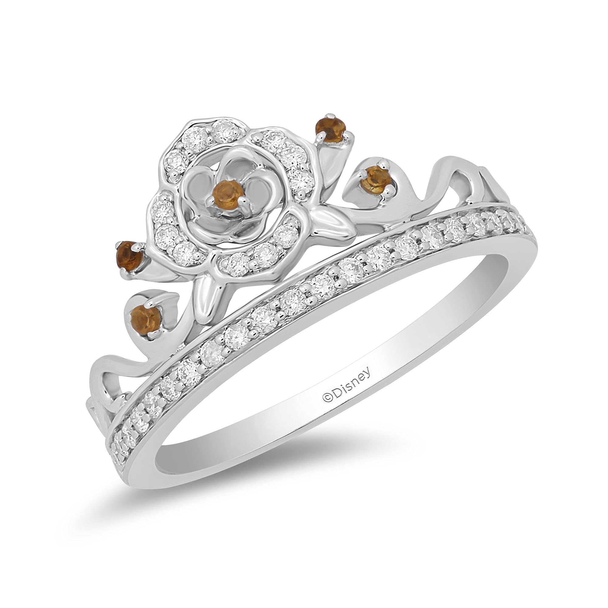 Enchanted Disney 14K White Gold & Rose Gold 1 Cttw Diamond Belle Rose Bridal Ring - Size 5 | Elegant Wedding, Engagement & Anniversary Jewelry Gift for Women