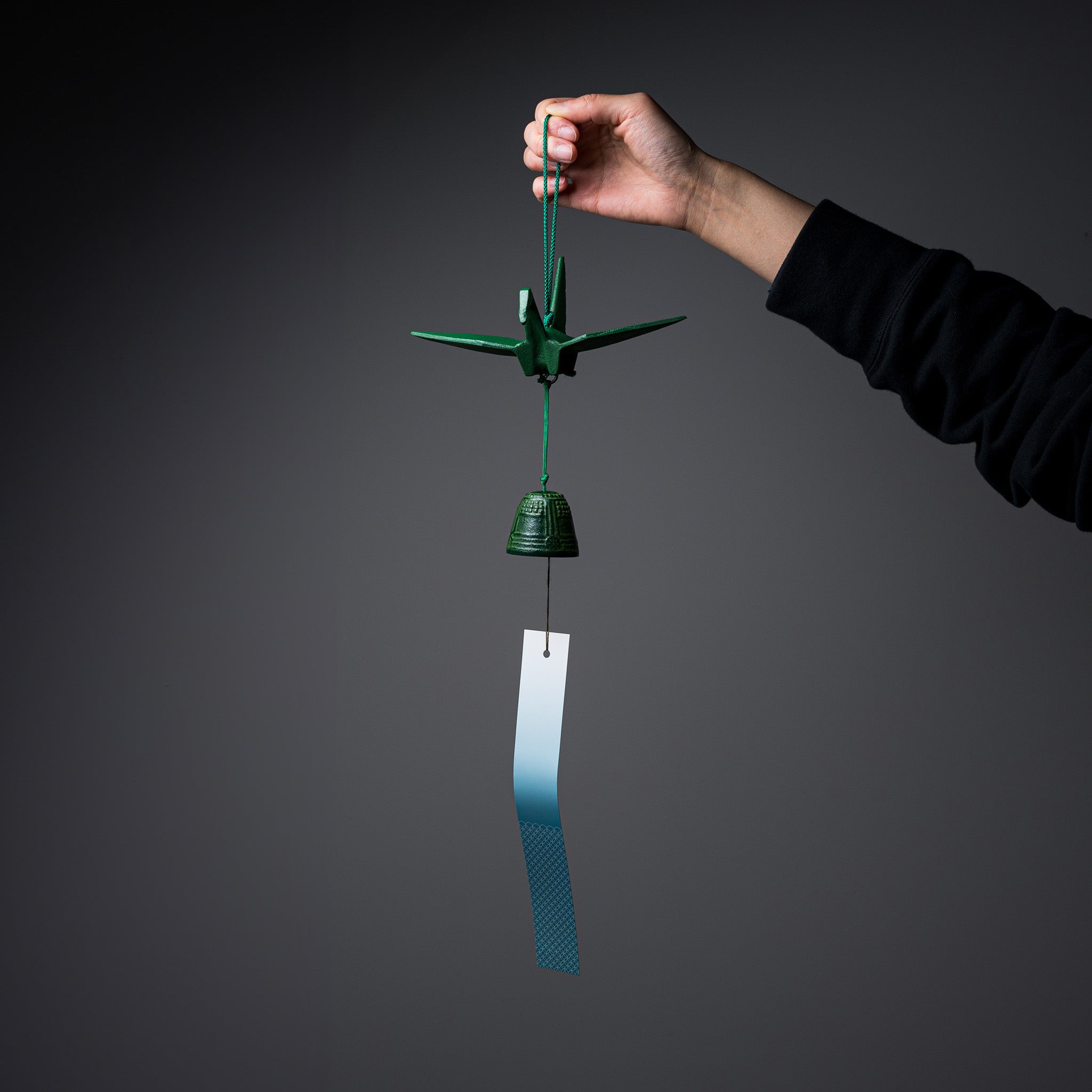 Green Bronze Temple Bell Wind Chime with Crane Design - Handcrafted Japanese Zen Garden Decor for Outdoor Patio, Meditation Spaces & Asian-Inspired Home Décor