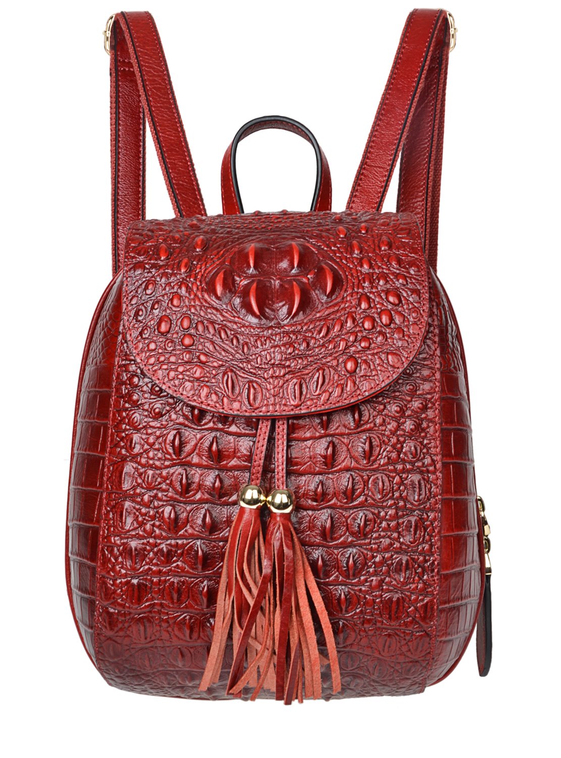 PIJUSHI Designer Genuine Leather Crocodile Print Backpack Set with Floral Card Holder Wallet & Tassel - Perfect for Travel, Work & School Accessories