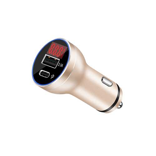 Bakeey D9P 18W Dual Port USB C Fast Car Charger with LED Digital Voltage & Current Display - Perfect for iPhone, Android & iPad Charging on Road Trips
