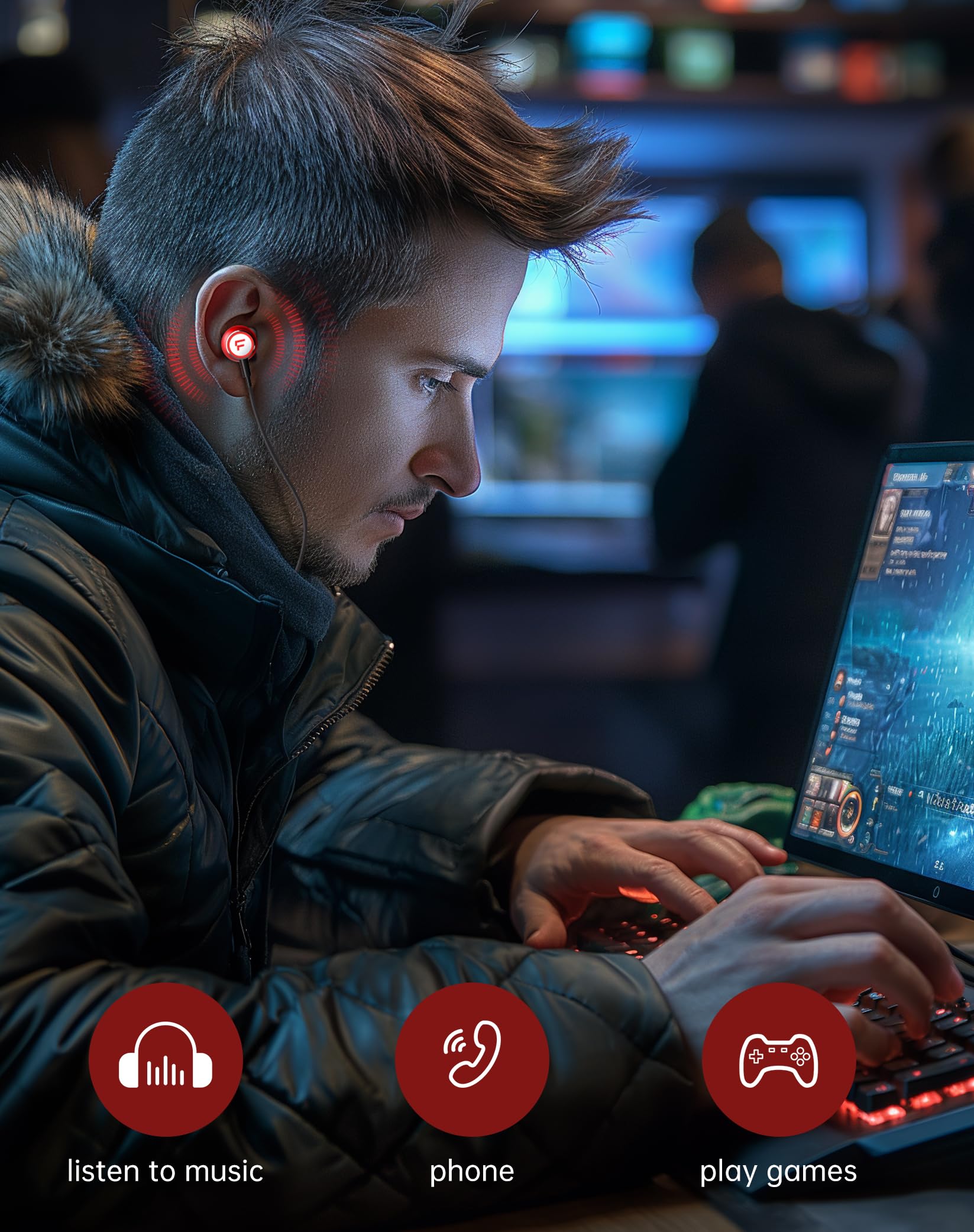 Premium Hi-Res USB-C Headphones with Microphone & Volume Control - Noise Isolating Earbuds with Powerful Bass for Samsung Galaxy S24/S23/S22/S21, iPhone 15/16 Pro Max & Laptops - Perfect for Gaming, Music & Work Calls