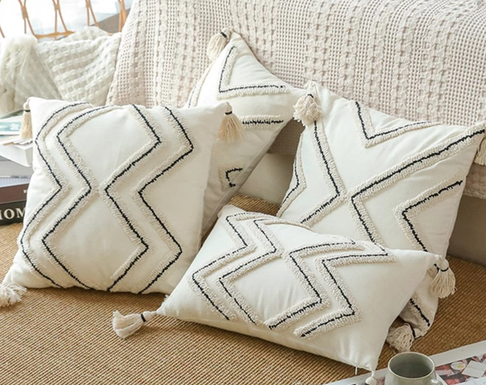 Modern Geometric Beige Square Throw Pillows - Decorative Couch Pillows for Living Room, Sofa & Interior Design - Perfect for Home Decor, Cozy Accents & Stylish Comfort
