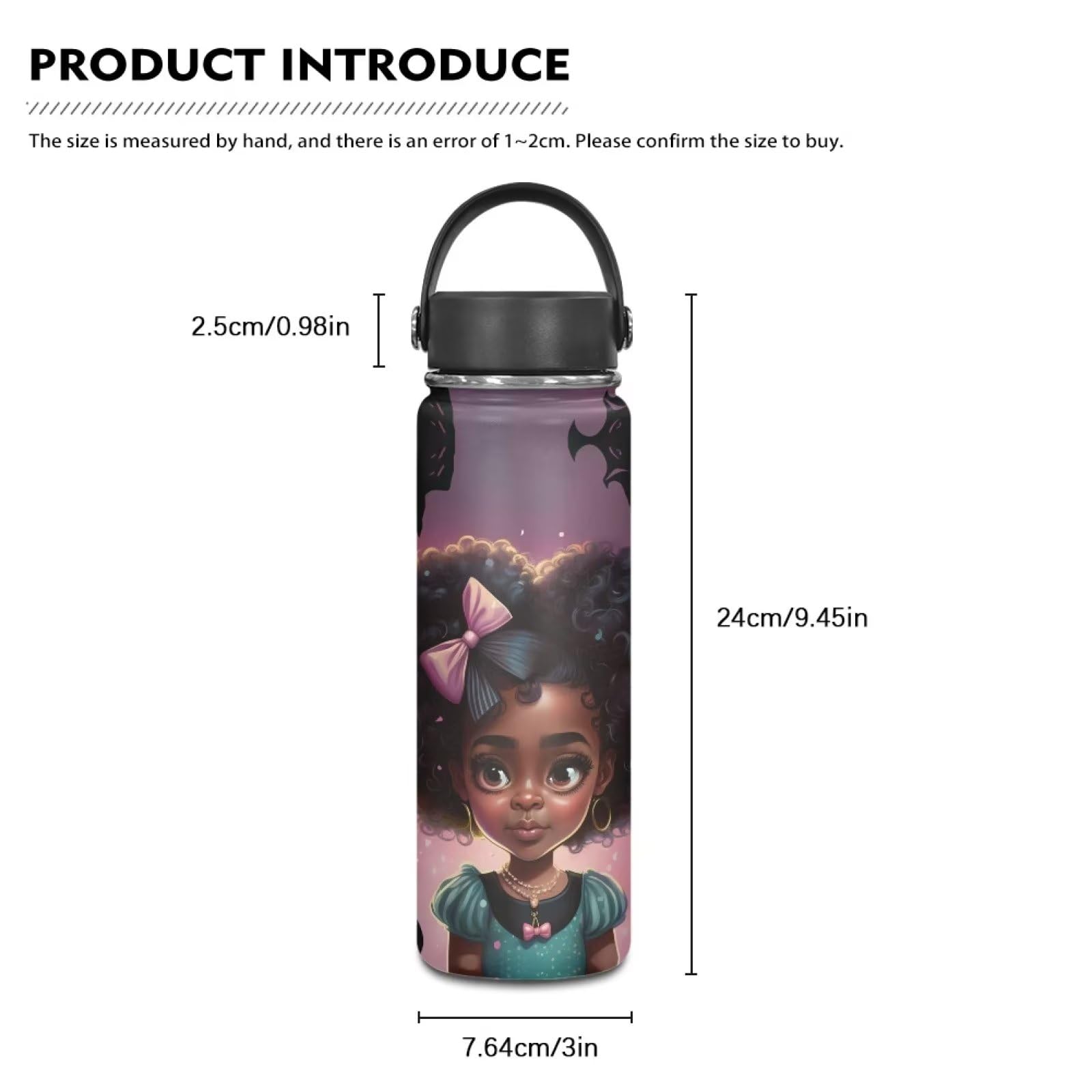 African Girl 20oz Stainless Steel Vacuum Flask - Leakproof & Insulated for Kids - Hot Drinks & School Use