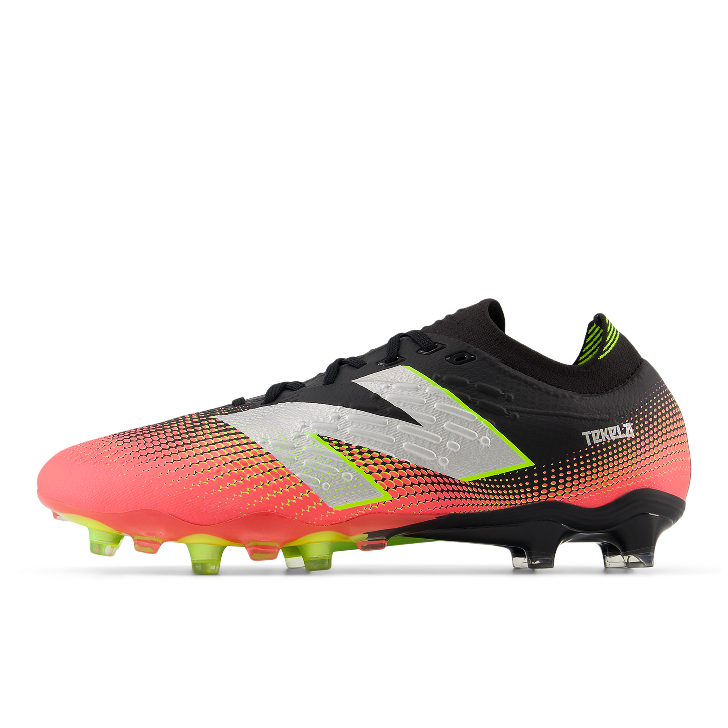 New Balance Tekela Pro Low Laced V4+ FG Soccer Cleats for Men - Black/Neo Flame/Clementine - Lightweight Football Shoes for Artificial Grass - Perfect for Training & Matches