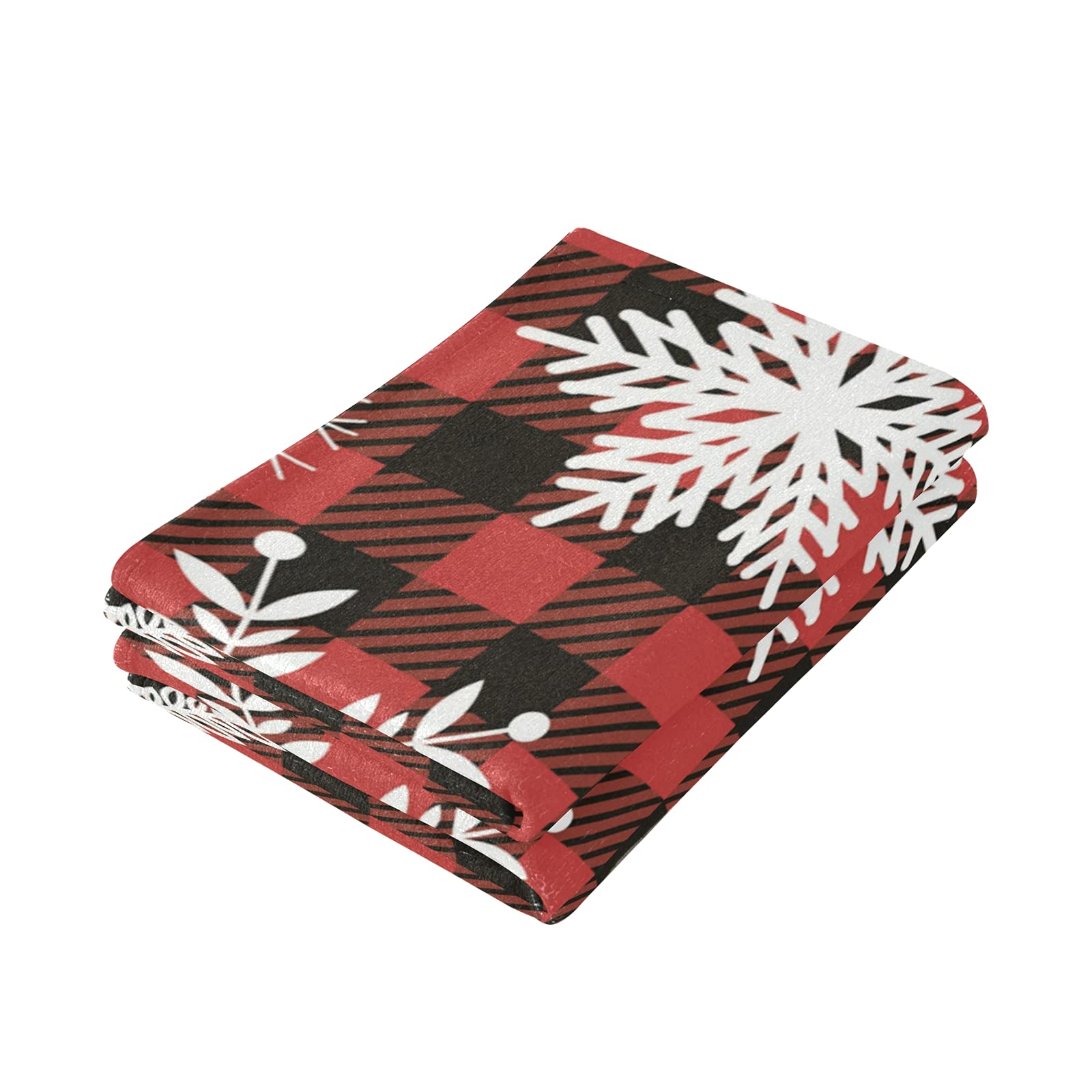 Christmas Snowflakes Red Black Buffalo Plaid Hand Towels Set of 2 - Absorbent Bath & Kitchen Towels 28x14 Inches - Soft Face & Dish Towels for Gym, Bathroom Decor - Perfect for Holiday Gifts & Home Use