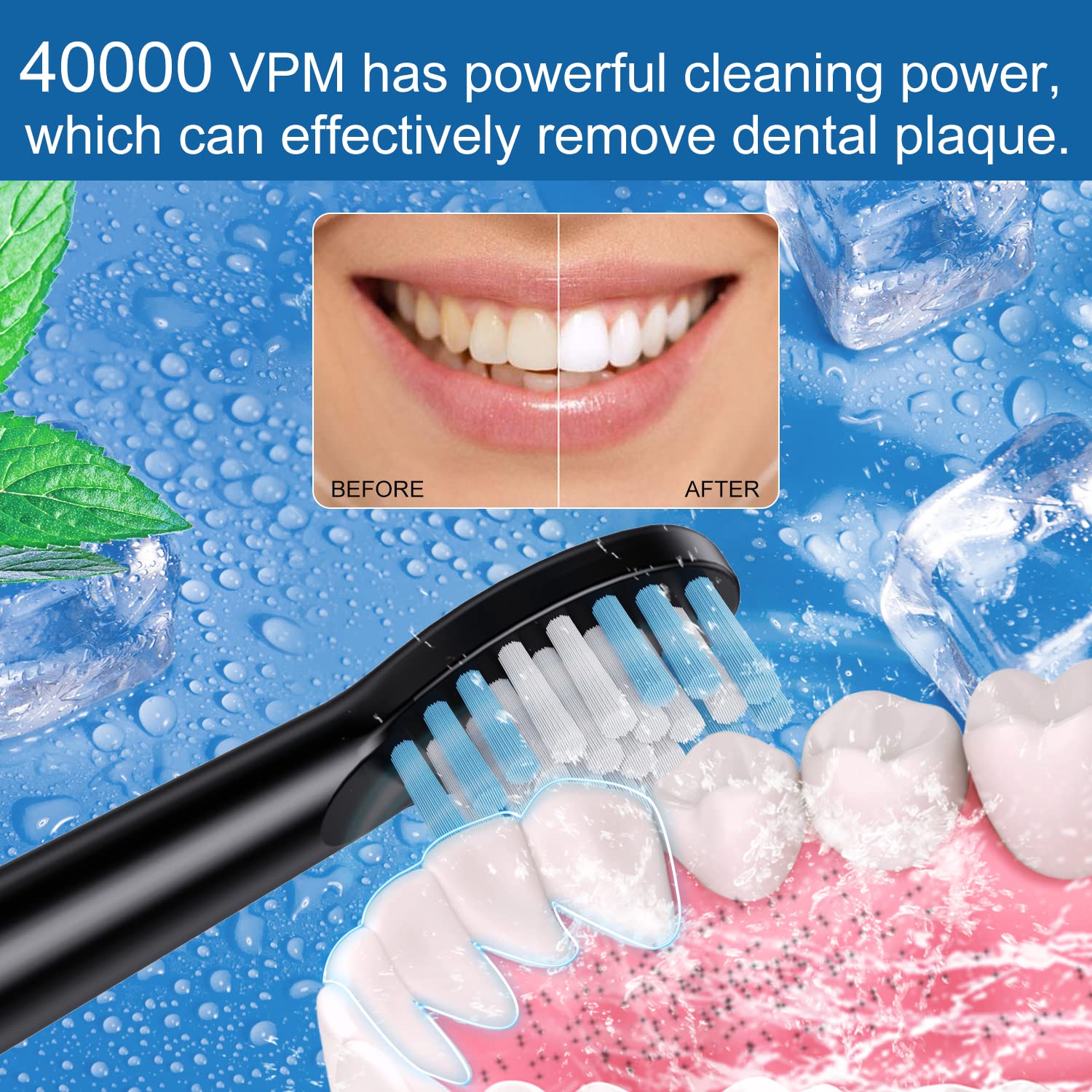 Sonic Electric Toothbrush for Adults & Kids - 8 Replacement Brush Heads & Travel Case - Rechargeable Portable Toothbrush for Home & Travel (Black) - Perfect for Daily Oral Care & On-the-Go Use