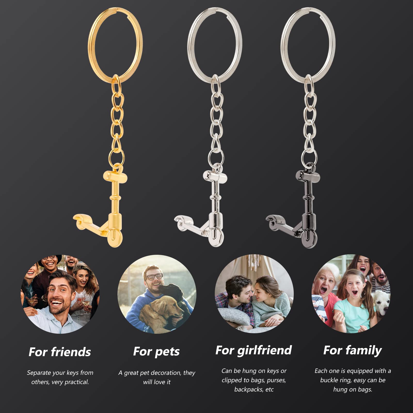 LIOOBO 3pcs Mini Scooter Keychain - Zinc Alloy Keyring for Bags & Scooters