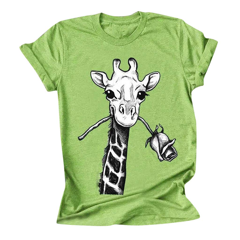 Women's 3D Giraffe Rose Graphic T-Shirt - Cute Animal Print Short Sleeve Blouse for Summer | Casual Pattern Tee for Outfits, Parties & Daily Wear