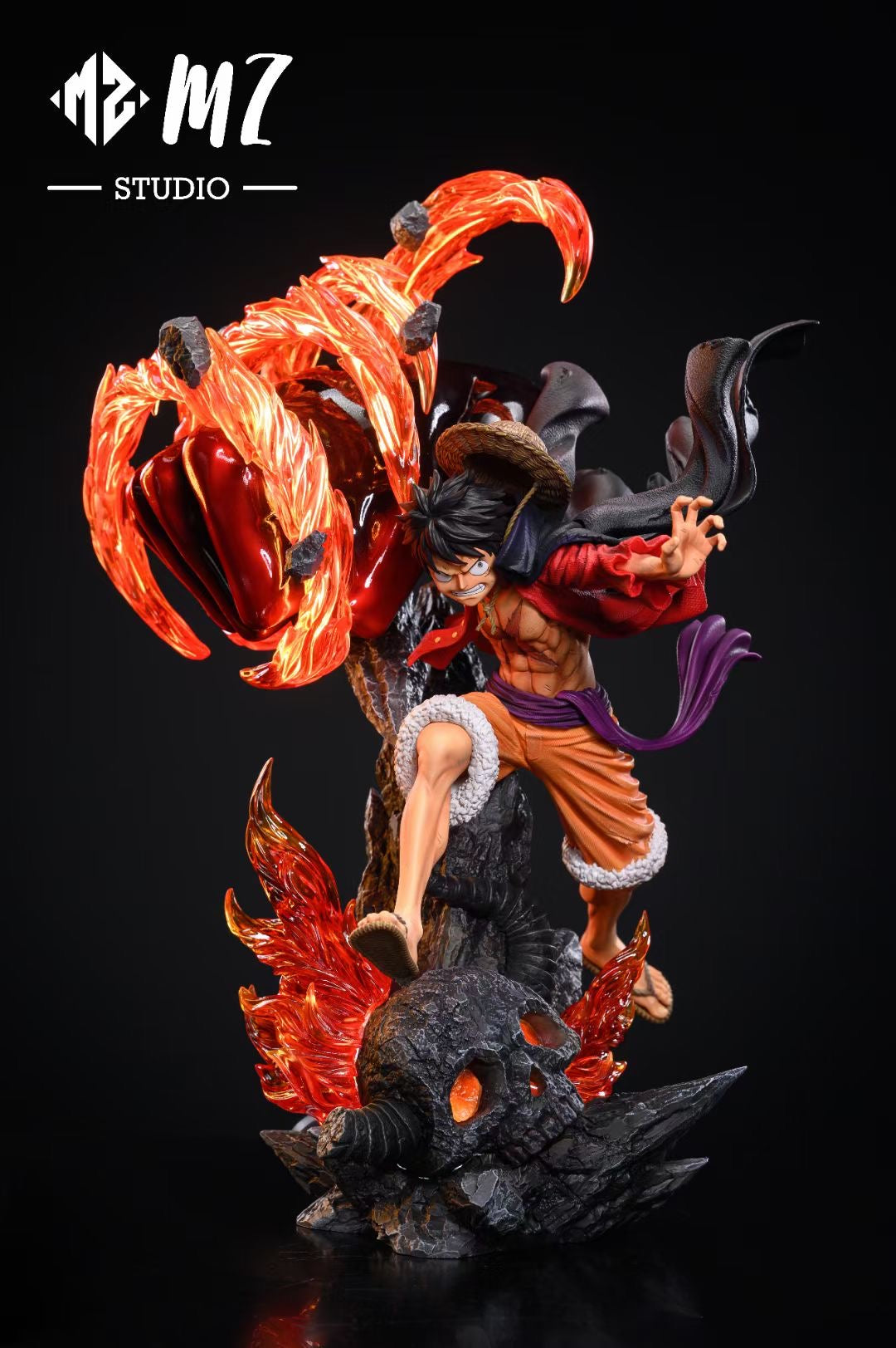 One Piece Red Roc Luffy Action Figure - Anime Collectible with Fire Fist Attack Pose | Perfect for Anime Fans, Gift Giving & Display