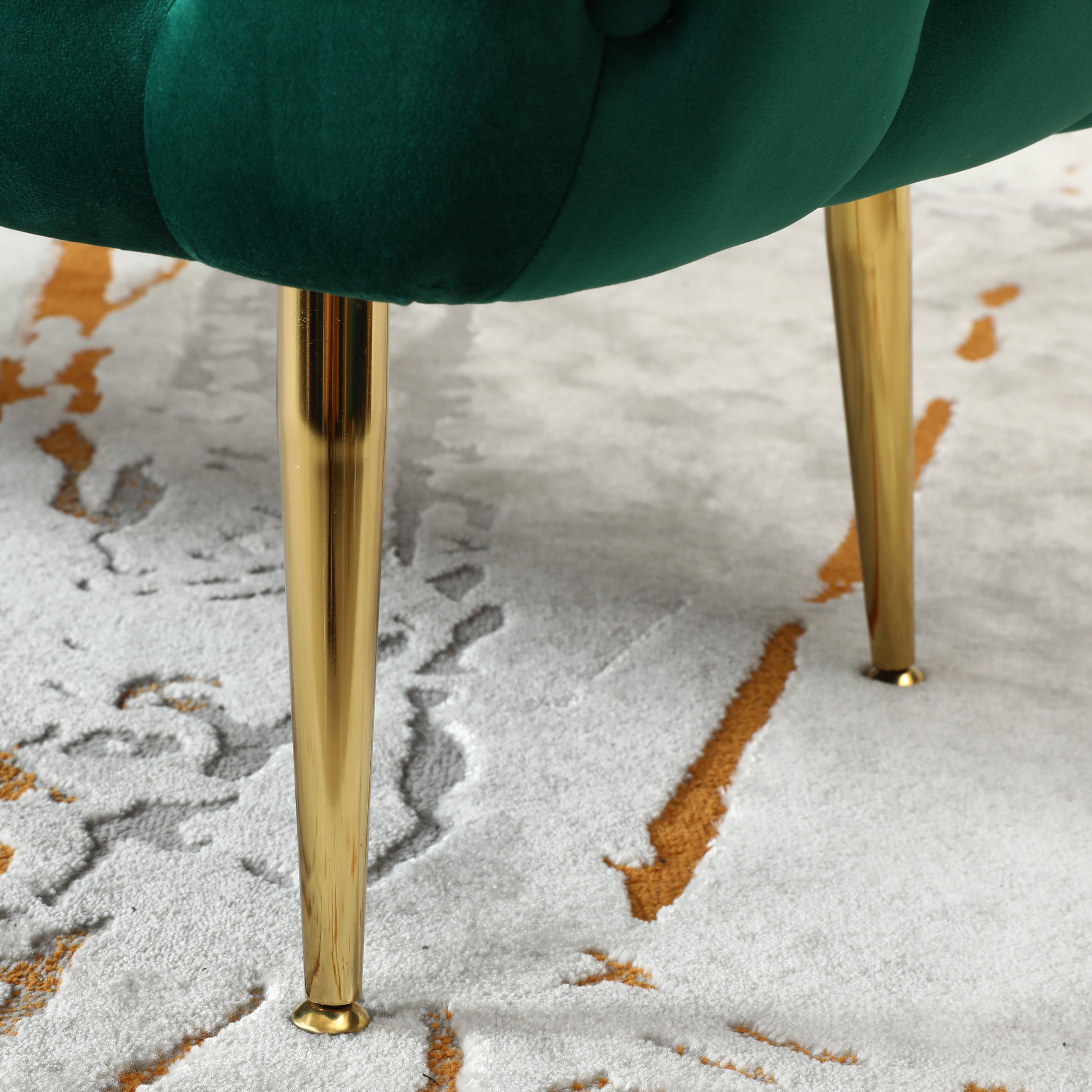 Roundhill Furniture Sira Velvet Button Tufted Bench with Gold Metal Legs - Green Velvet Upholstered Storage Ottoman for Living Room, Bedroom & Entryway - Perfect for Seating, Decor & Extra Storage