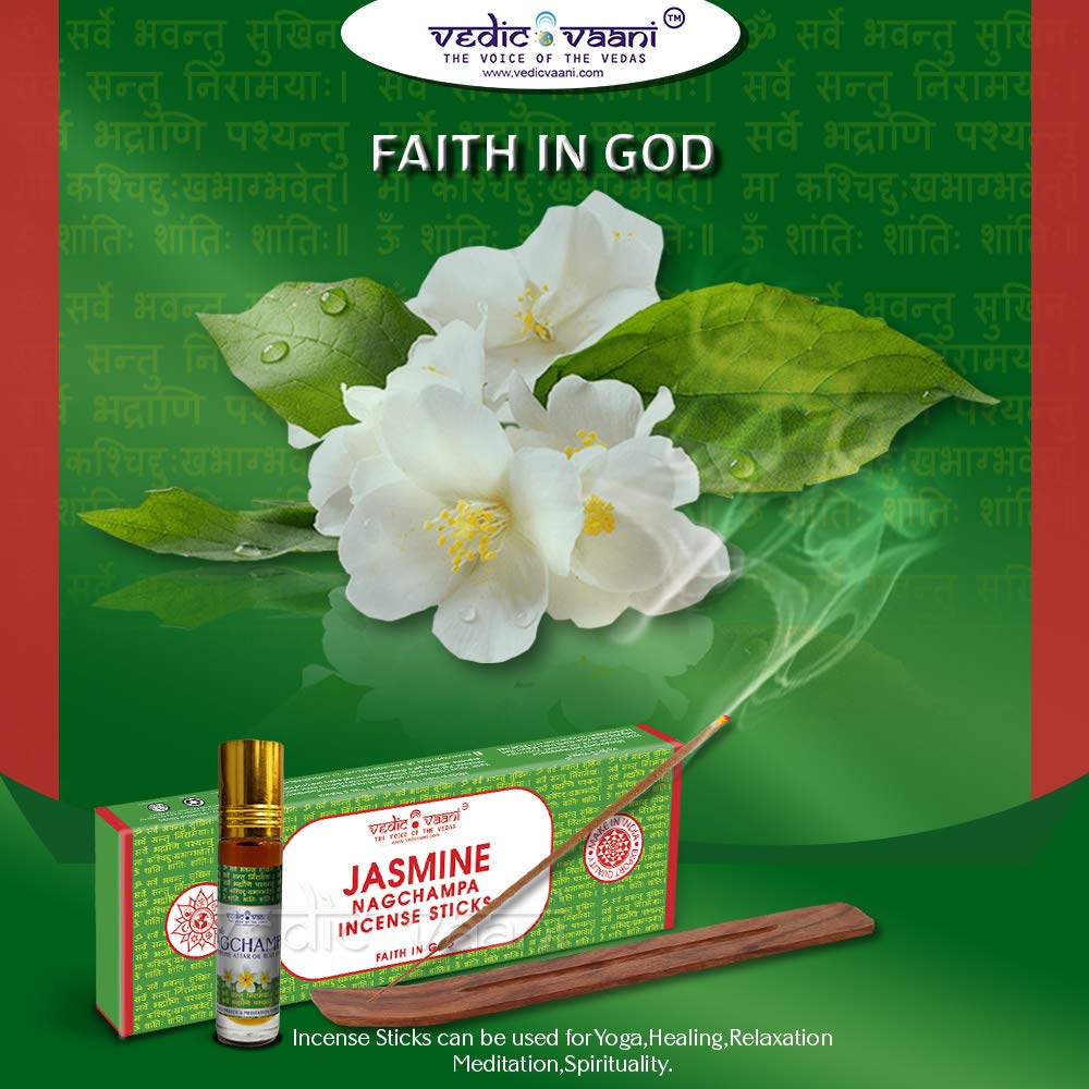 Vedic Vaani Jasmine Nagchampa Incense Sticks with Holder - Premium Aromatic Attar for Meditation & Relaxation (Large Pack) - Perfect for Yoga, Spa, Home Fragrance & Spiritual Practices