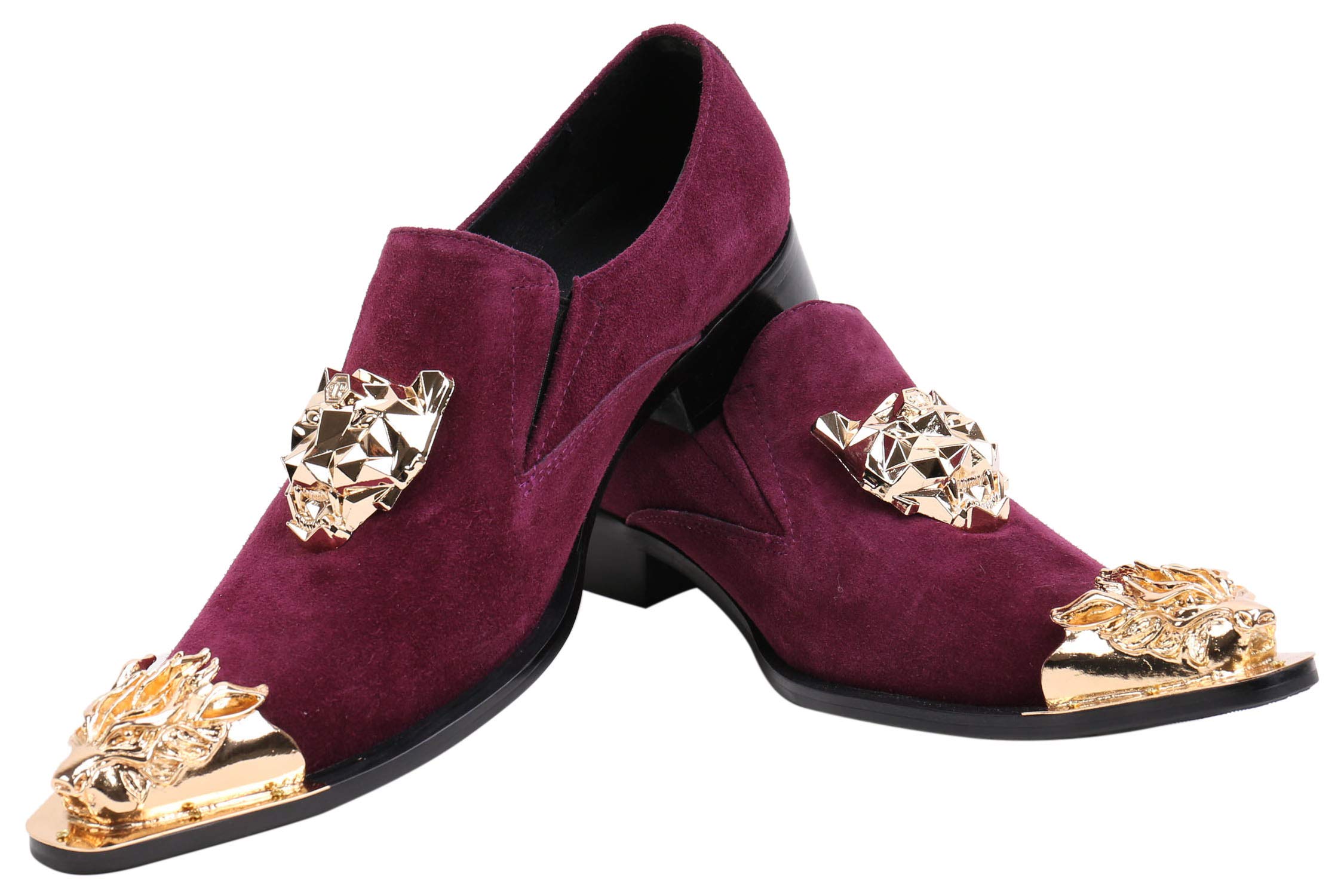 Santimon Men's Pointed Toe Loafers - Western Style Dress Shoes with Rhinestone Buckle & Metal Tip | Premium Leather Slip-On Shoes for Business, Party & Formal Occasions