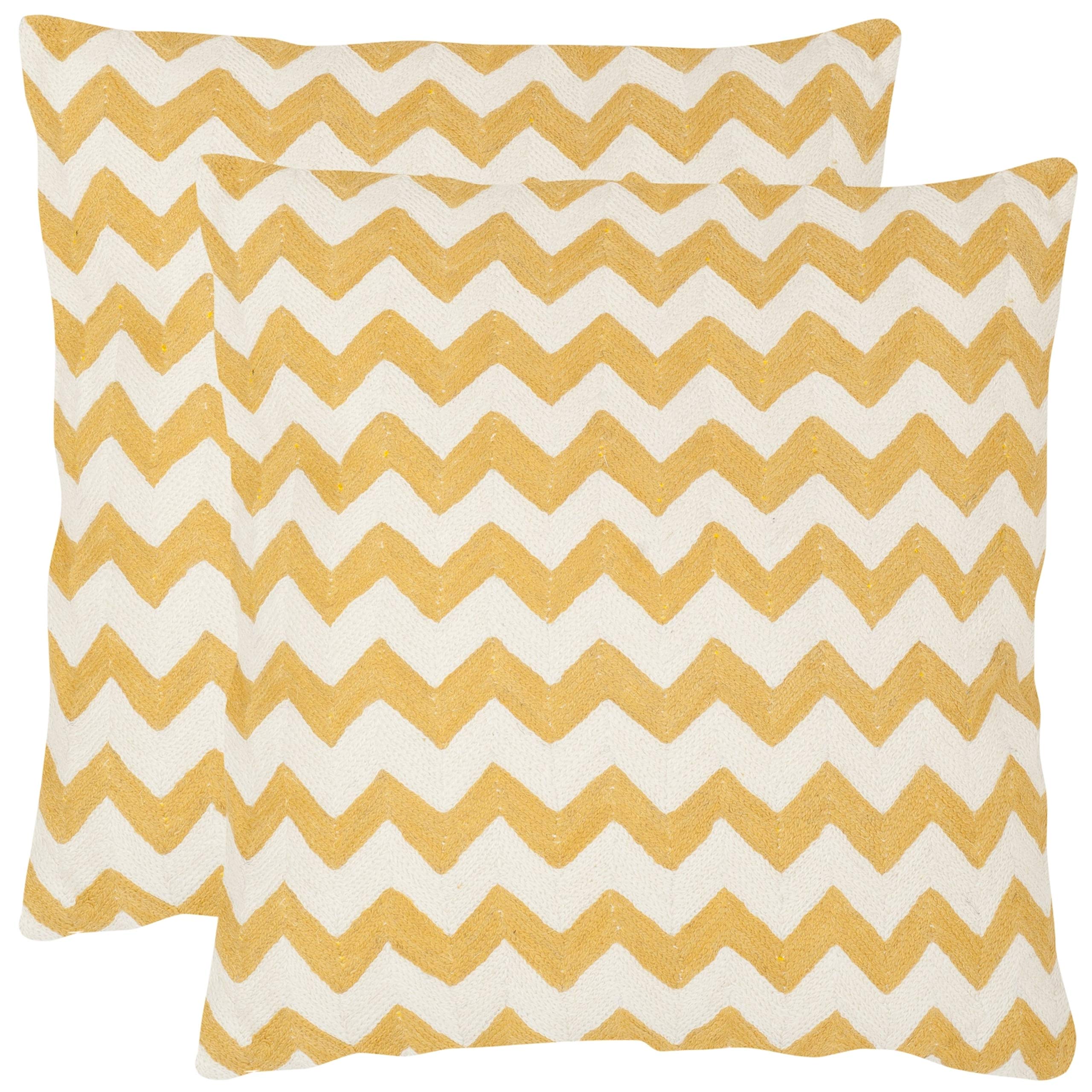 Modern Yellow Geometric Striped Throw Pillows Set of 2 - 18x18 Inch Square Decorative Cushion Covers for Sofa, Bed, Living Room & Home Decor