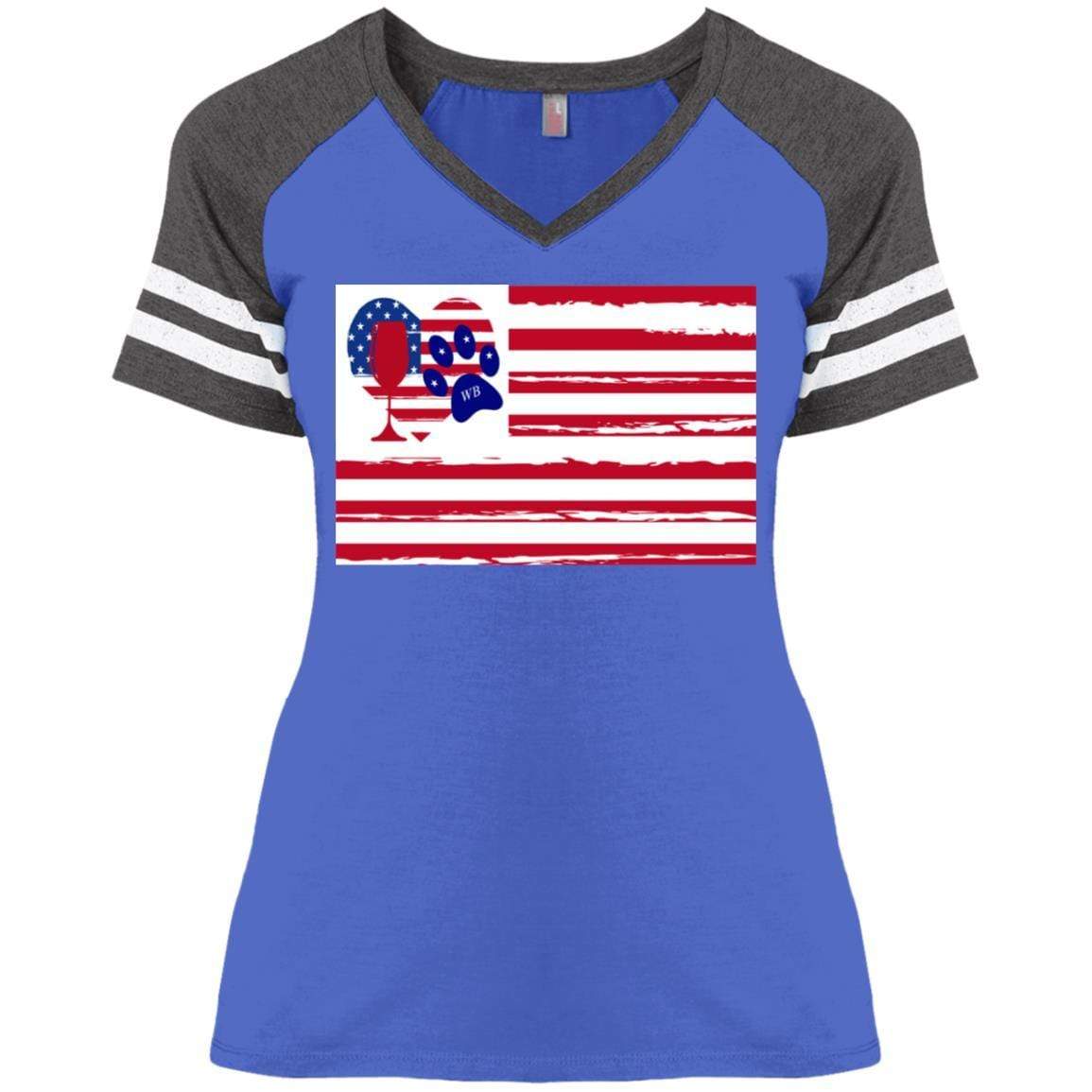 American Flag Wine Paw Heart V-Neck T-Shirt for Women - Stylish Patriotic Graphic Tee for Casual Wear, Parties & Outdoor Events