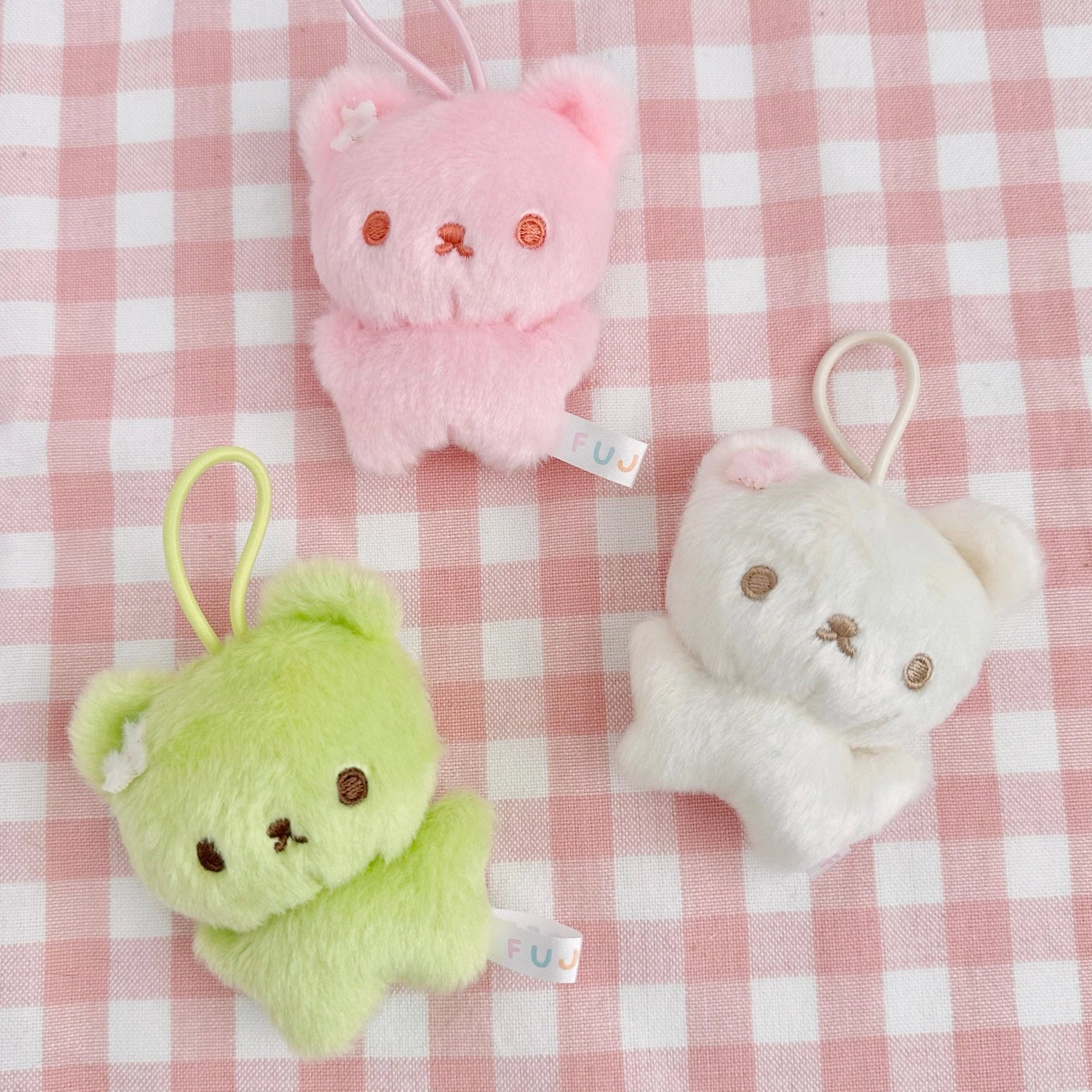 Mochi Bear Magnetic Plush Keychain - Adorable Strawberry, Matcha Green Tea & Vanilla Flavored Soft Stuffed Animal Keyring for Backpacks, Purses & Gifts