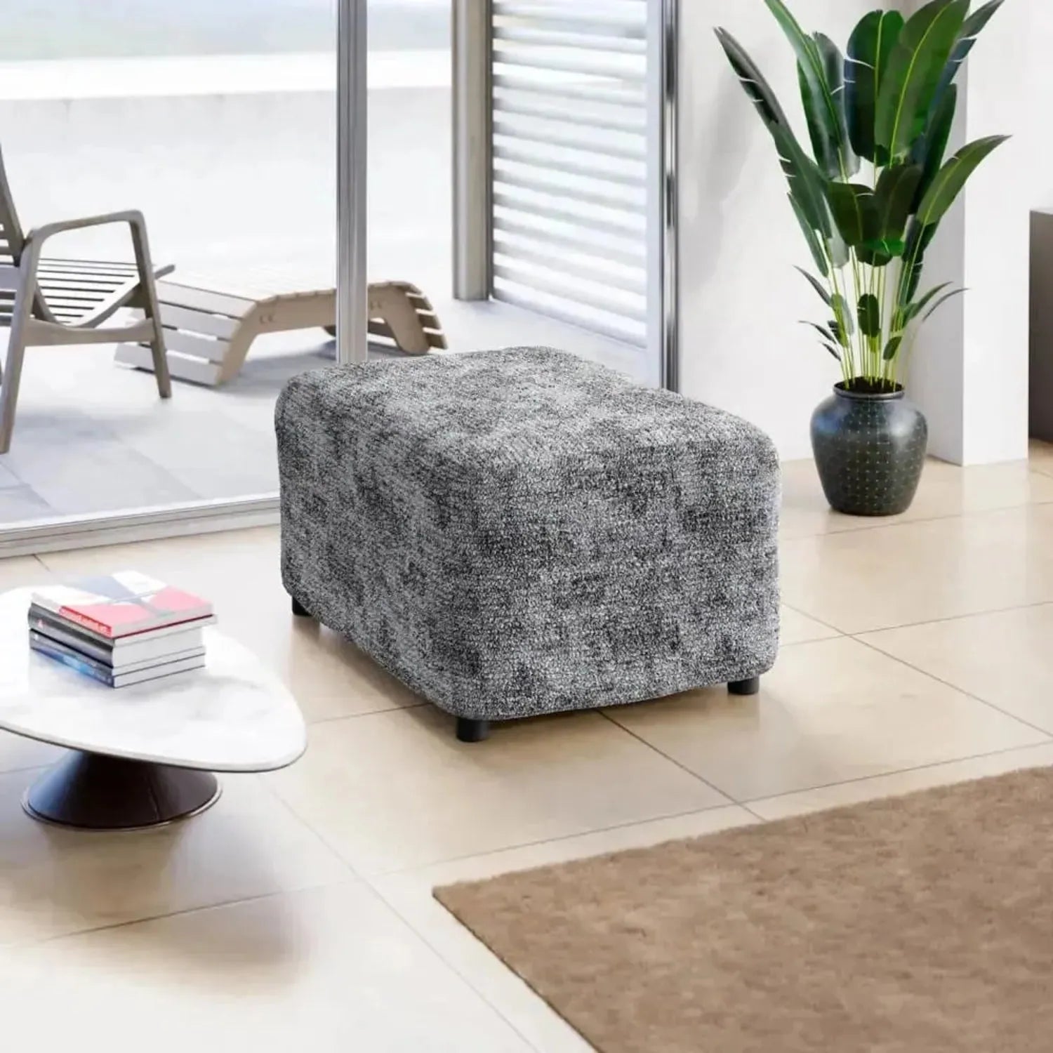 Medium Ottoman Slipcover - Microfiber Printed Collection - Perfect for Living Room, Bedroom & Home Decor