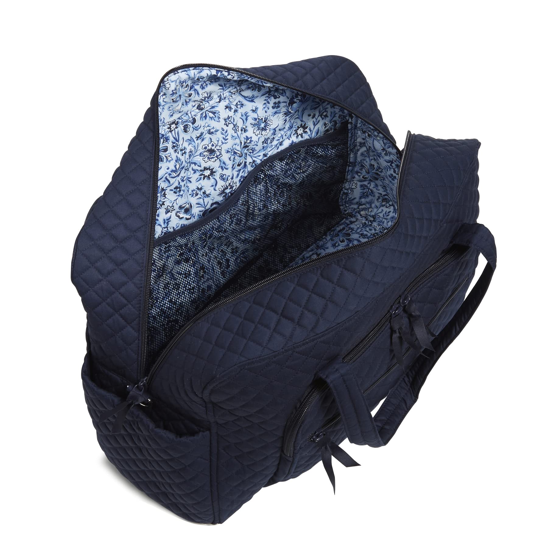 Vera Bradley Women's Cotton Weekender Travel Bag - Spacious Carryall for Weekend Getaways, Gym, Work & Travel | True Navy Blue | One Size Fits All