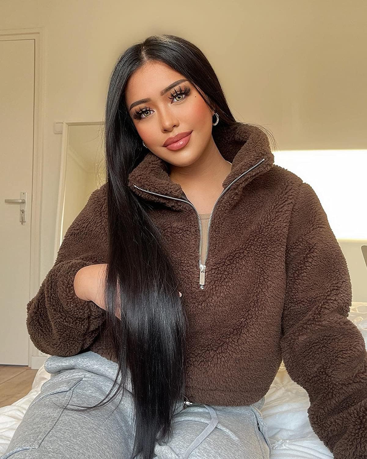 PORSMEER 24 Inch Long Black Lace Front Wig - Heat Resistant Synthetic Hair for Women, Natural Looking Straight Wig with Middle Parting | Perfect for Cosplay, Daily Wear & Special Occasions