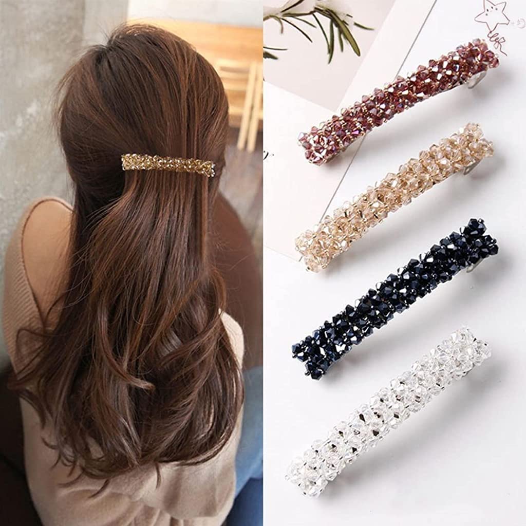 ZIBUYU® Rhinestone Hair Clips for Women & Girls - Shiny Non-Slip Barrettes & Hair Pins Set (3PCS, Pink/Black/White) | Perfect for Weddings, Parties & Daily Hair Accessories