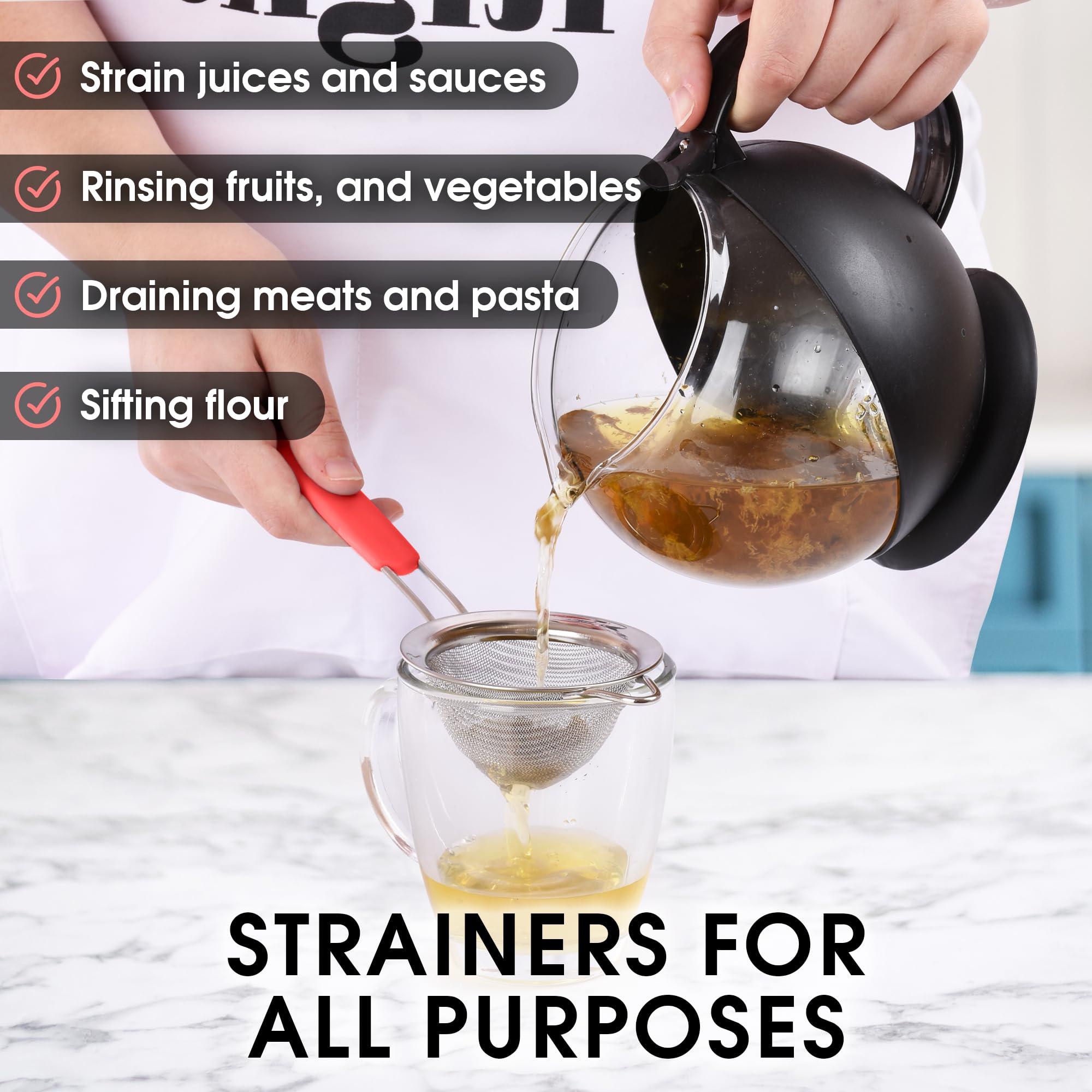 Premium Stainless Steel Strainer Set - 3 Fine Mesh Sieves for Cooking & Baking