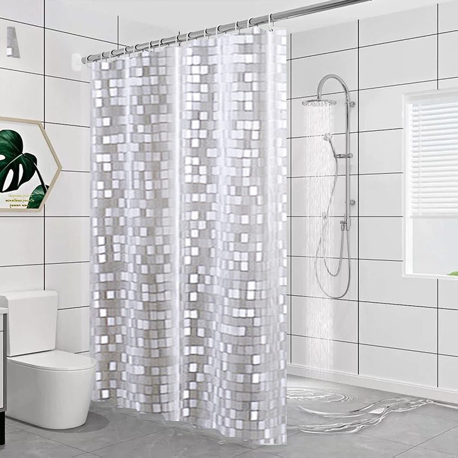 Heavy Duty Clear PVC Shower Curtain Liner - Waterproof & Mold Resistant Bathroom Shower Liner with 12 Hooks, 72x72 Inches (Mosaic Pattern) - Perfect for Bathroom, Shower Stall & Spa Decor