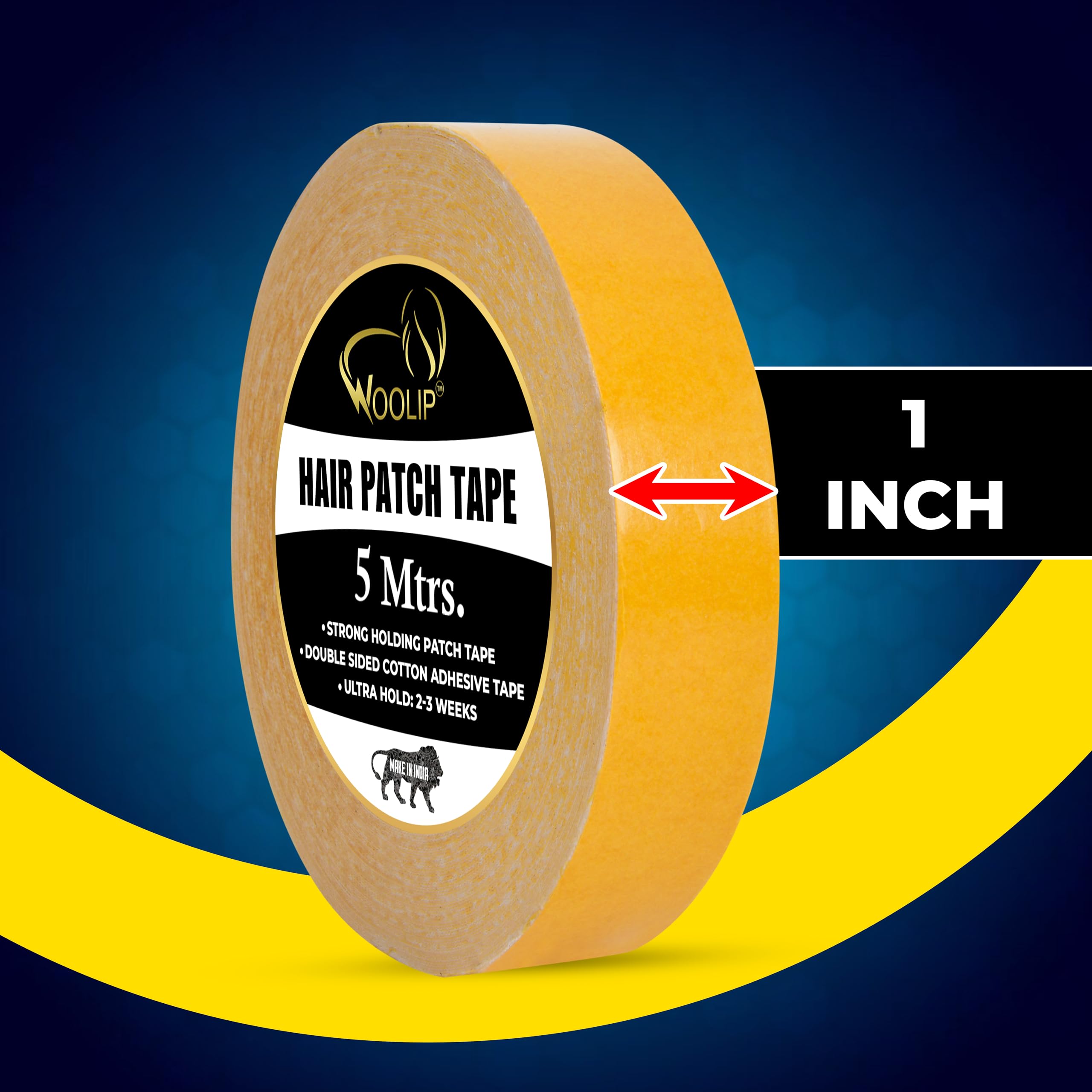 Woolip German Brown Wig Tape - Ultra Strong Hold 1 Inch Cotton Double Sided Waterproof Hair Patch Tape (5M Yellow) for Cosplay, Costumes & Daily Wear