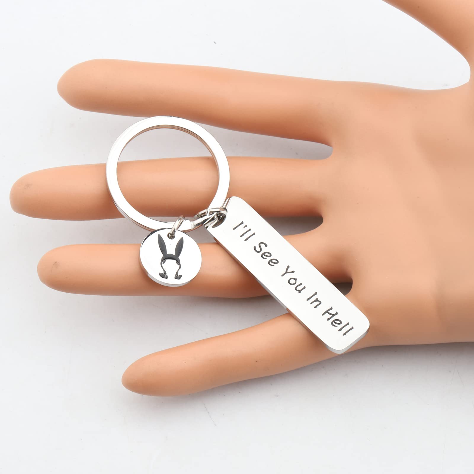 OKEYCH B Burger Inspired Keychain - Louise Belcher 'I'll See You In Hell' Jewelry Gift for Fans | Perfect for Bob's Burgers Lovers, Cosplay Accessories & TV Show Merchandise