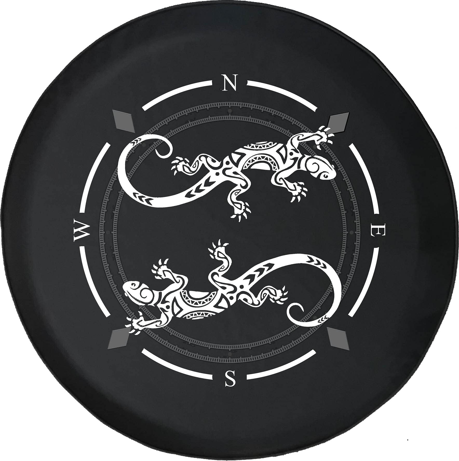 American Unlimited Spare Tire Cover with Compass Island Gecko Lizard Chameleon Tribal Yin Yang Design - Fits SUV, Trailer, RV & Most Vehicles - Perfect for Off-Road Adventures & Outdoor Travel