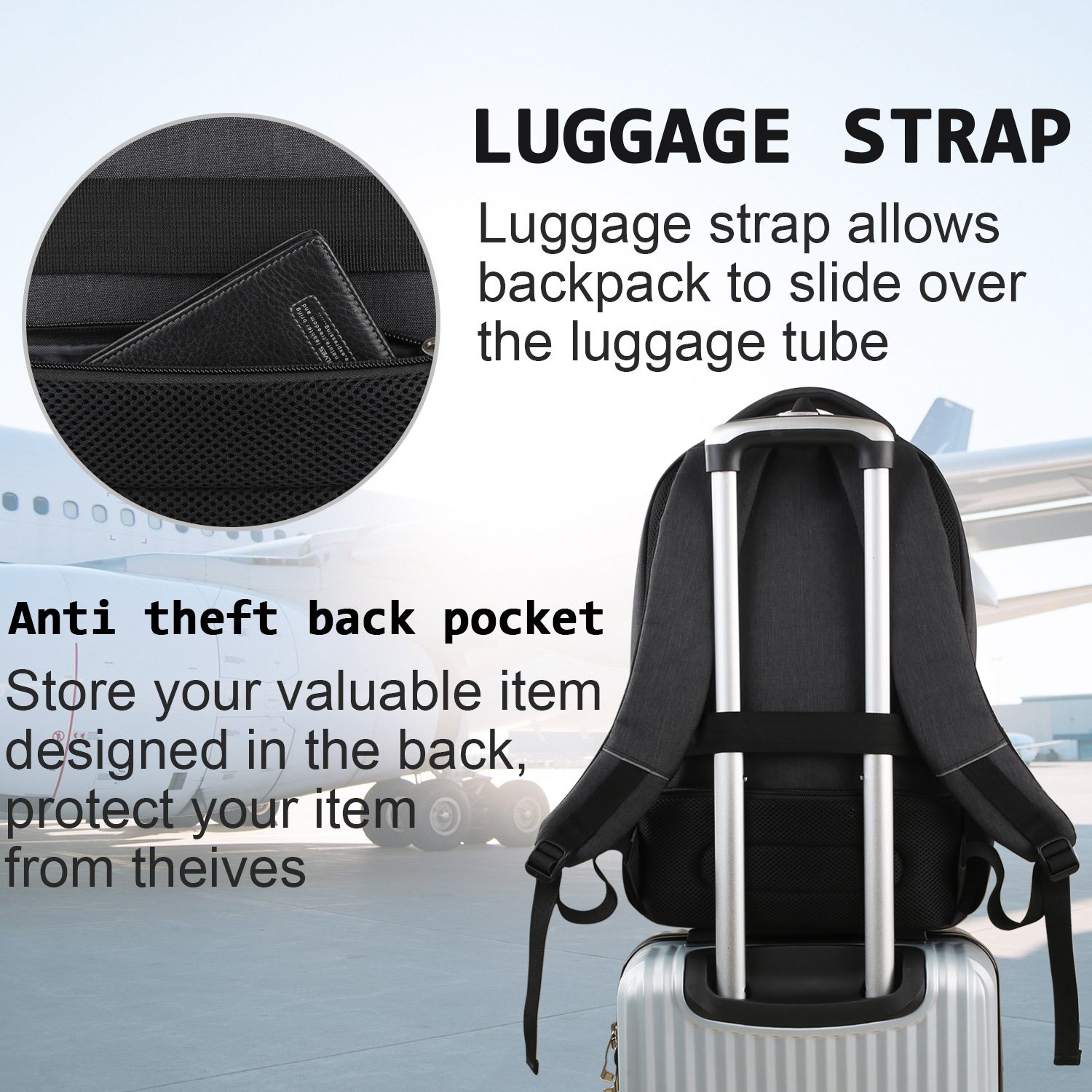 Laptop Backpack for Business Travel - Anti-Theft Slim Durable USB Charging Port Water Resistant College Computer Bag for Women & Men - Fits 15.6 Inch Laptop & Notebook - Black - Ideal for Office, Commute & Campus Use