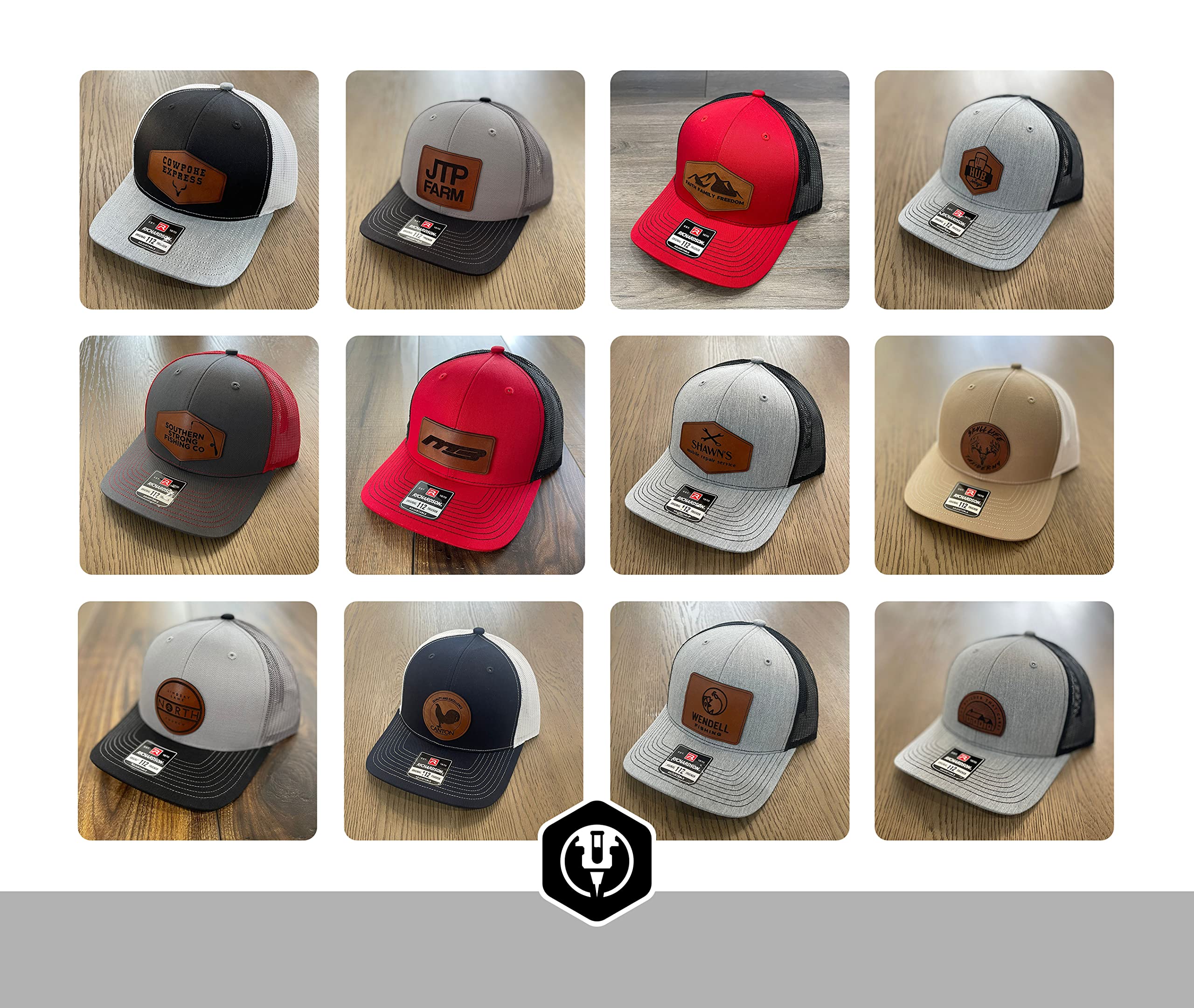 Custom Trucker Leather Patch Hat with Laser Engraving - Navy/Orange Color - Perfect for Outdoor Activities, Road Trips & Casual Wear
