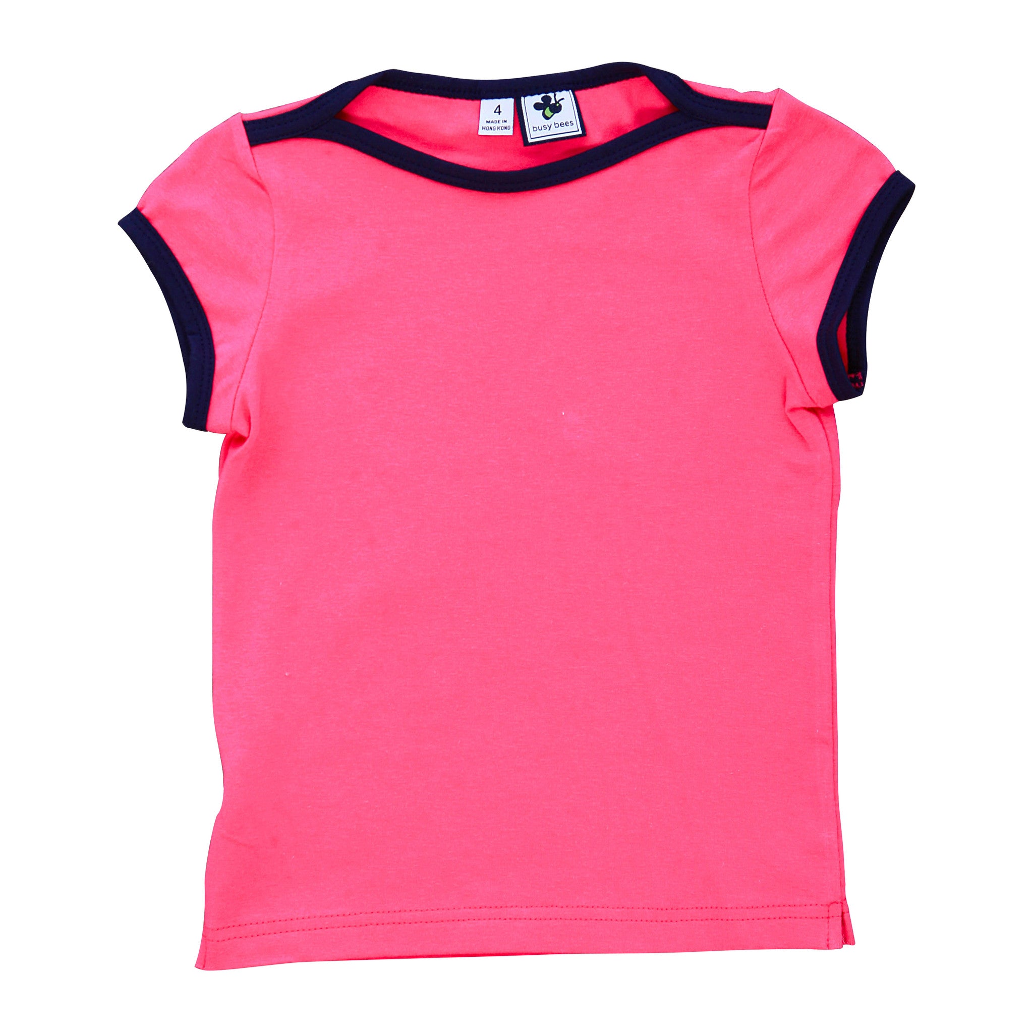 Nina Cap Sleeve Bateau Neck T-Shirt - Fuchsia Knit with Navy Piping - Women's Casual Top for Work, Date Night & Everyday Wear