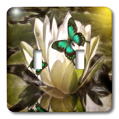 3dRose LLC lsp_23340_2 Water Lily Butterflies Double Toggle Switch - Decorative Wall Plate Cover for Home & Office - Perfect for Bedroom, Living Room, Kitchen, and Bathroom