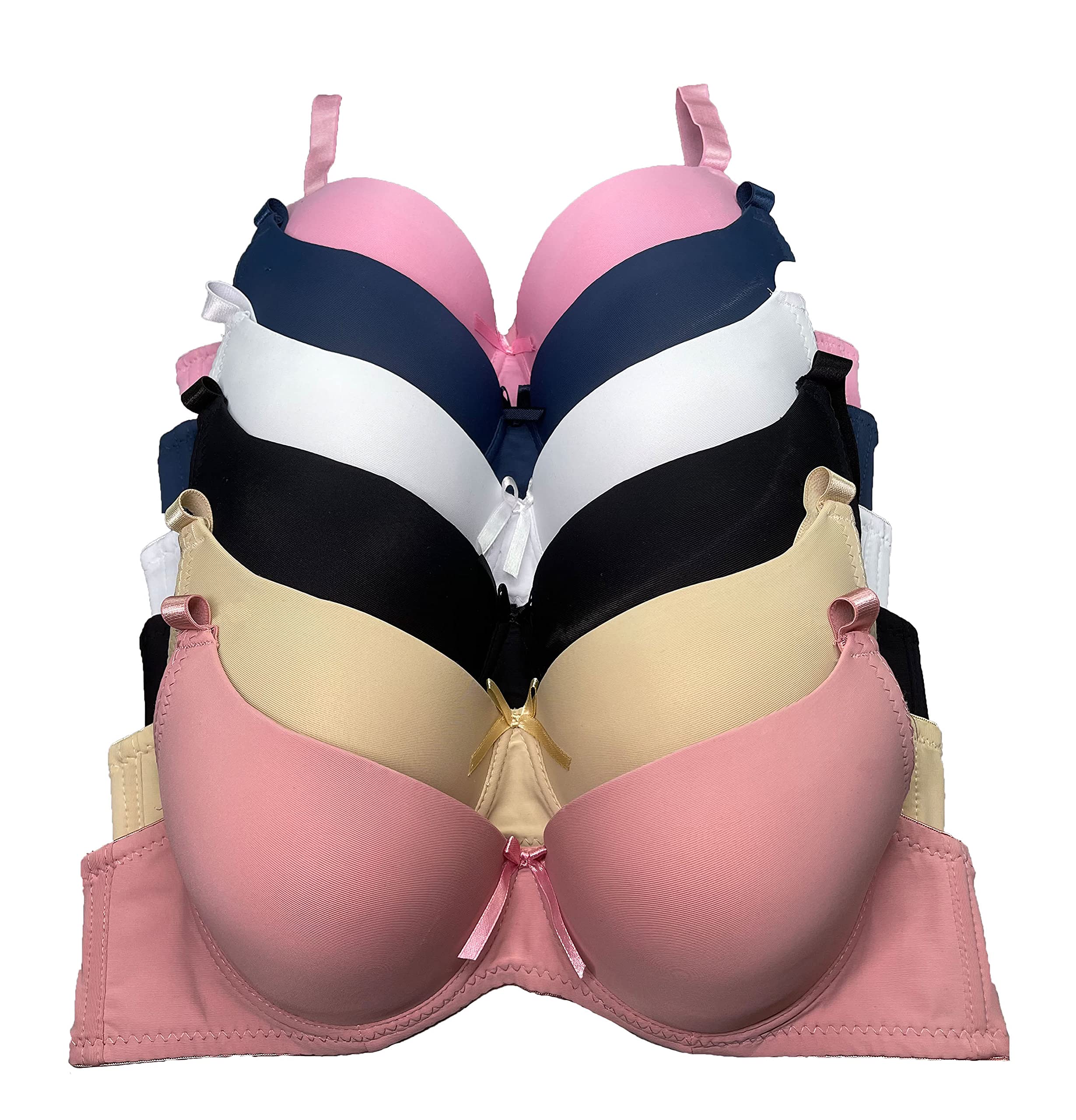 6 Pack Women's Basic Bras - Comfortable Wireless Support for B, C, D, DD & DDD Cups | Everyday Wear, Yoga, Workout & Lounge