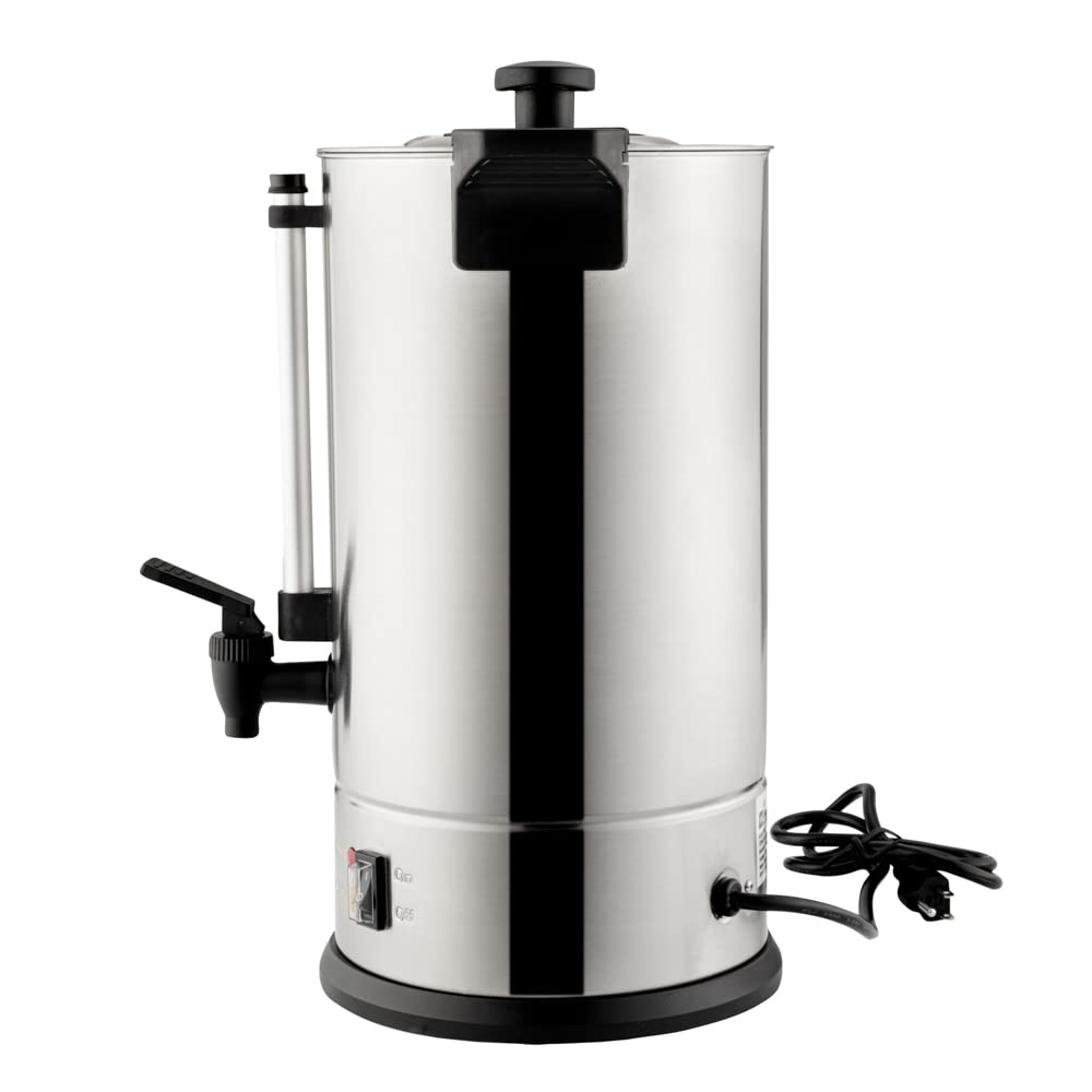 Restaurantware Restpresso 3 Gallon Commercial Coffee Dispenser - 120V/1000W Stainless Steel Hot Water Urn with Adjustable Thermostat & No-Drip Spigot - Large Double-Wall Coffee Maker for Cafes, Offices & Catering Events (Serves 67 Cups, Silver 13/0 Stainless Steel)