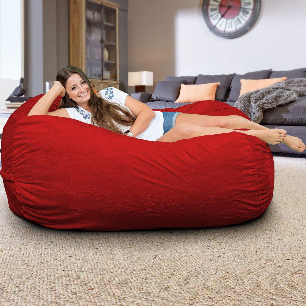 ULTIMATE SACK Lounger Bean Bag Chair - Oversized Comfortable Bean Bag Sofa for Adults & Teens, Red Suede Fabric | Perfect for Living Room, Game Room, Dorm & Relaxation