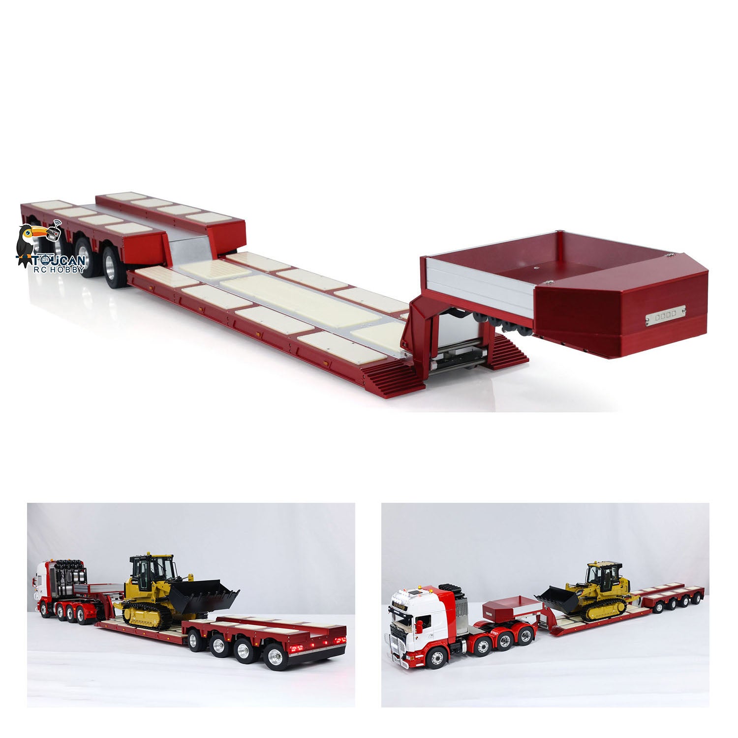 1/14 Scale DG 999 4 Axles RC Heavy Duty Trailer - CNC Painted Gooseneck Trailer for Remote Controlled Tractor Trucks | Hobby Model Collection | Perfect for RC Construction Site Scenes & Farm Vehicle Displays