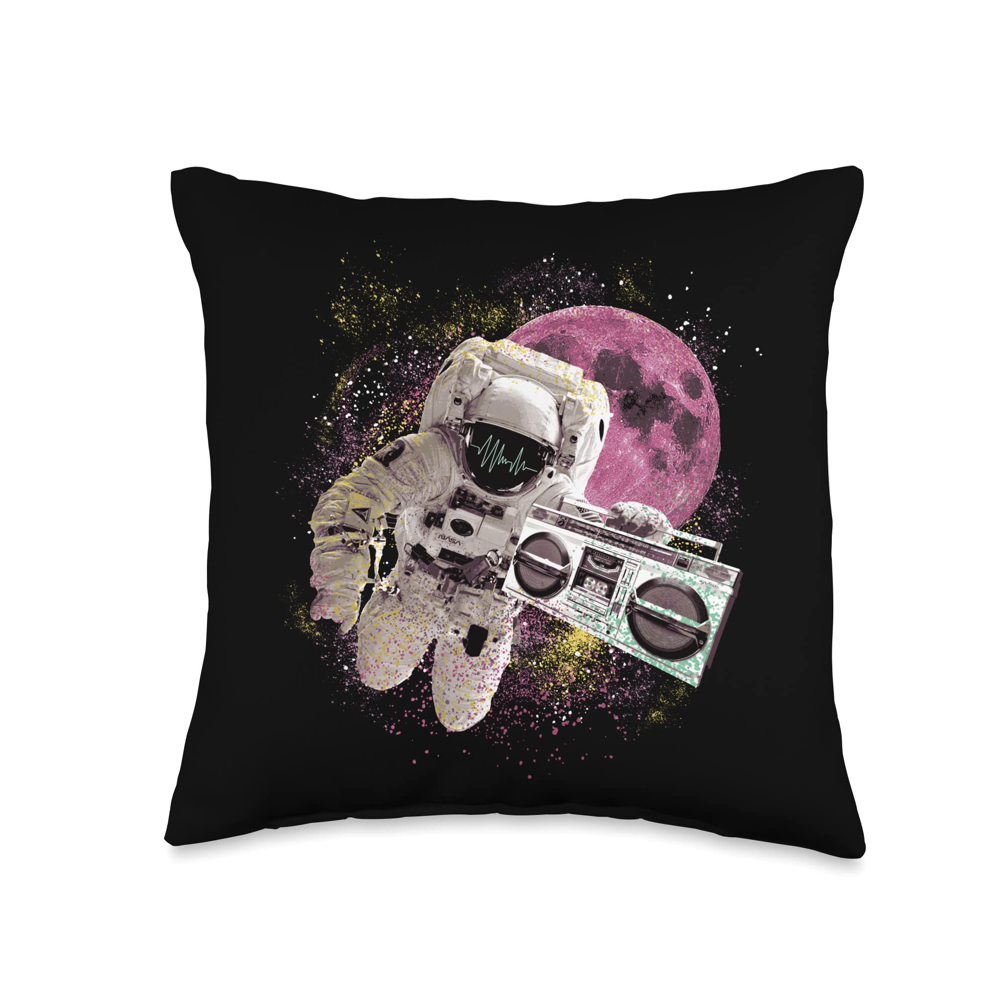 Vintage Astronaut Radio Throw Pillow - 16x16 Inch Multicolor Retro Music Lover Decor for Living Room, Bedroom & Office