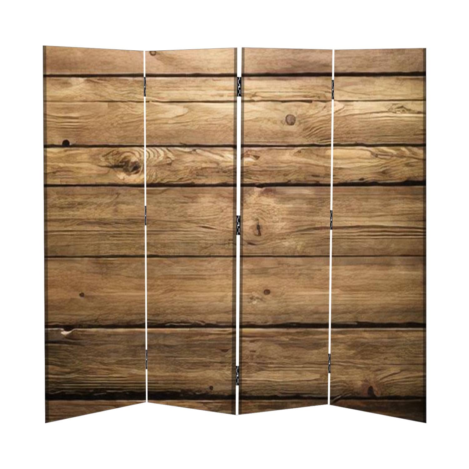 Brown Wood Texture 4-Panel Canvas Room Divider Screen - Natural Pattern Folding Privacy Partition for Home, Office & Events - Temporary Wall Divider for Bedroom, Living Room & Workspace
