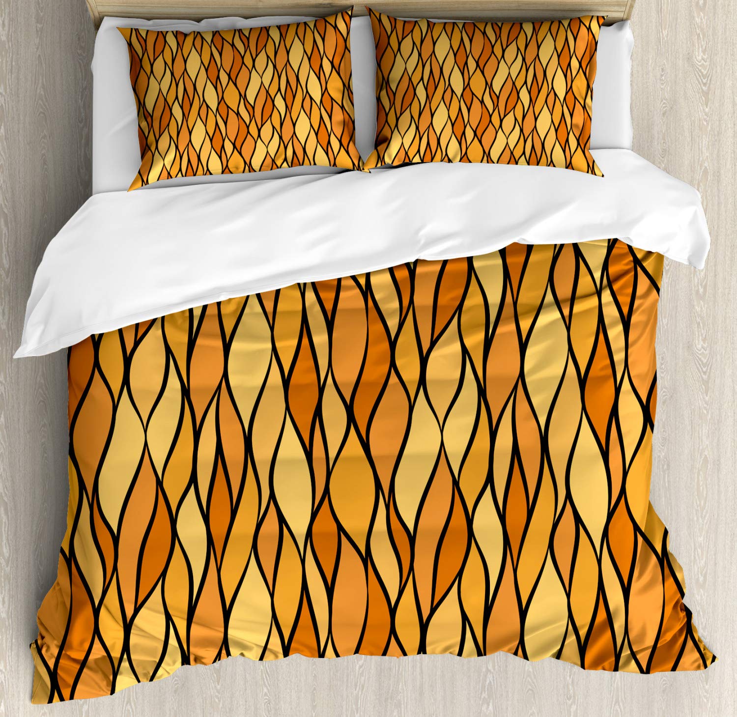 Ambesonne Yellow Brown Duvet Cover Set King Size - Abstract Monochrome Mosaic Wave Design 3-Piece Bedding with 2 Pillow Shams in Apricot Mustard - Perfect for Modern Bedroom Decor & Guest Room Styling