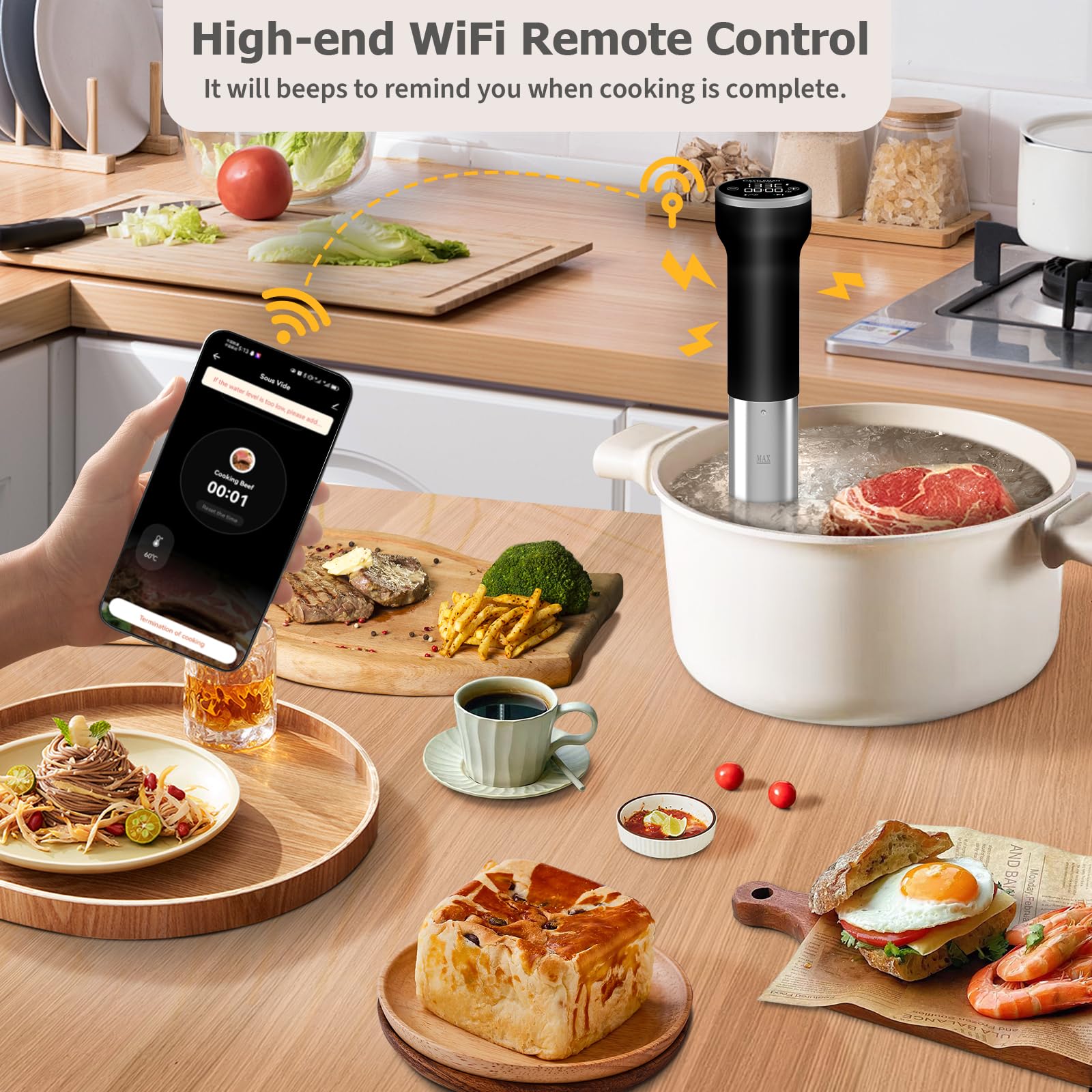 Precision Sous Vide Cooker 1000W - Immersion Circulator with Digital Timer & Temperature Control - Quiet Waterproof Sous Vide Machine for Steak, Chicken, Fish - Includes Free Cookbook - Perfect for Home Chefs & Professional Kitchens