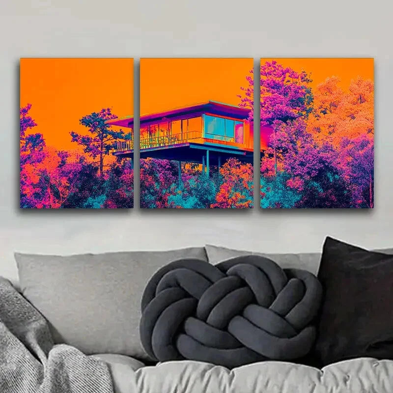 3-Piece Art Deco Metal Print Wall Art - Ready to Hang, Nature-Inspired Tree Design - Perfect for Living Room, Bedroom & Office Decor