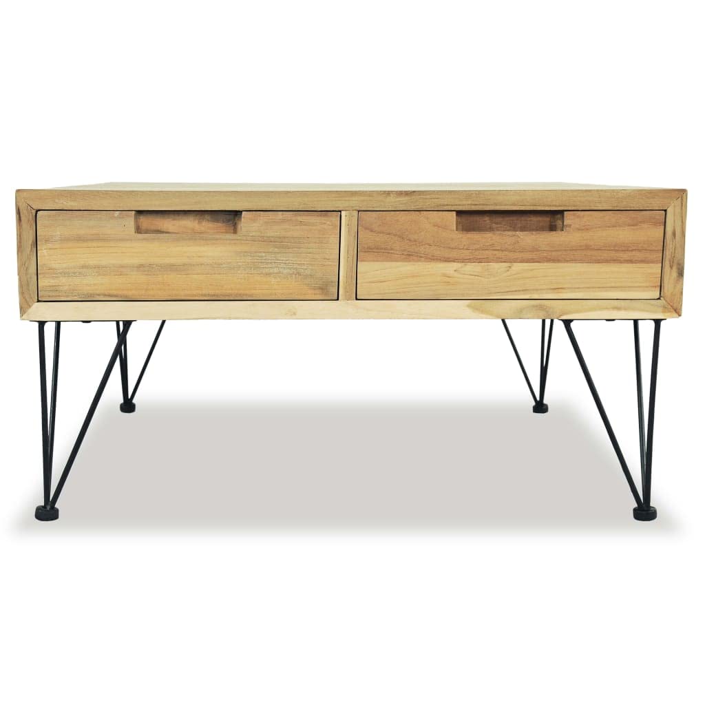 Rustic Solid Teak Wood Square Coffee Table with Storage for Living Room, Study, Bedroom - Durable Center Table for Home Decor & Small Space Furniture