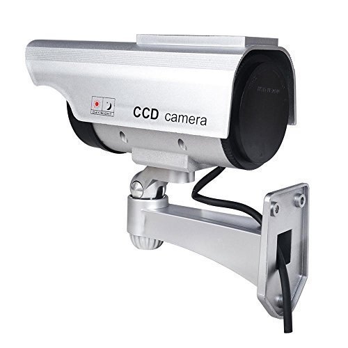 2 Pack Solar-Powered Fake Security Cameras with LED Light - Waterproof Outdoor Dummy CCTV Camera for Home, Yard & Business Deterrent (Day/Night Use)